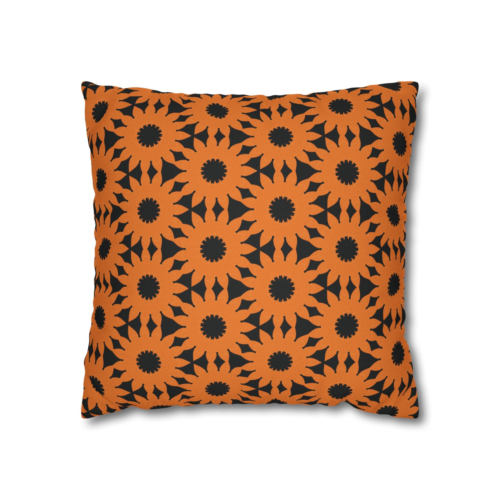 Orange & Black Sunflower Pattern THROW PILLOW COVER — Fall Halloween Decorative Throw Pillow