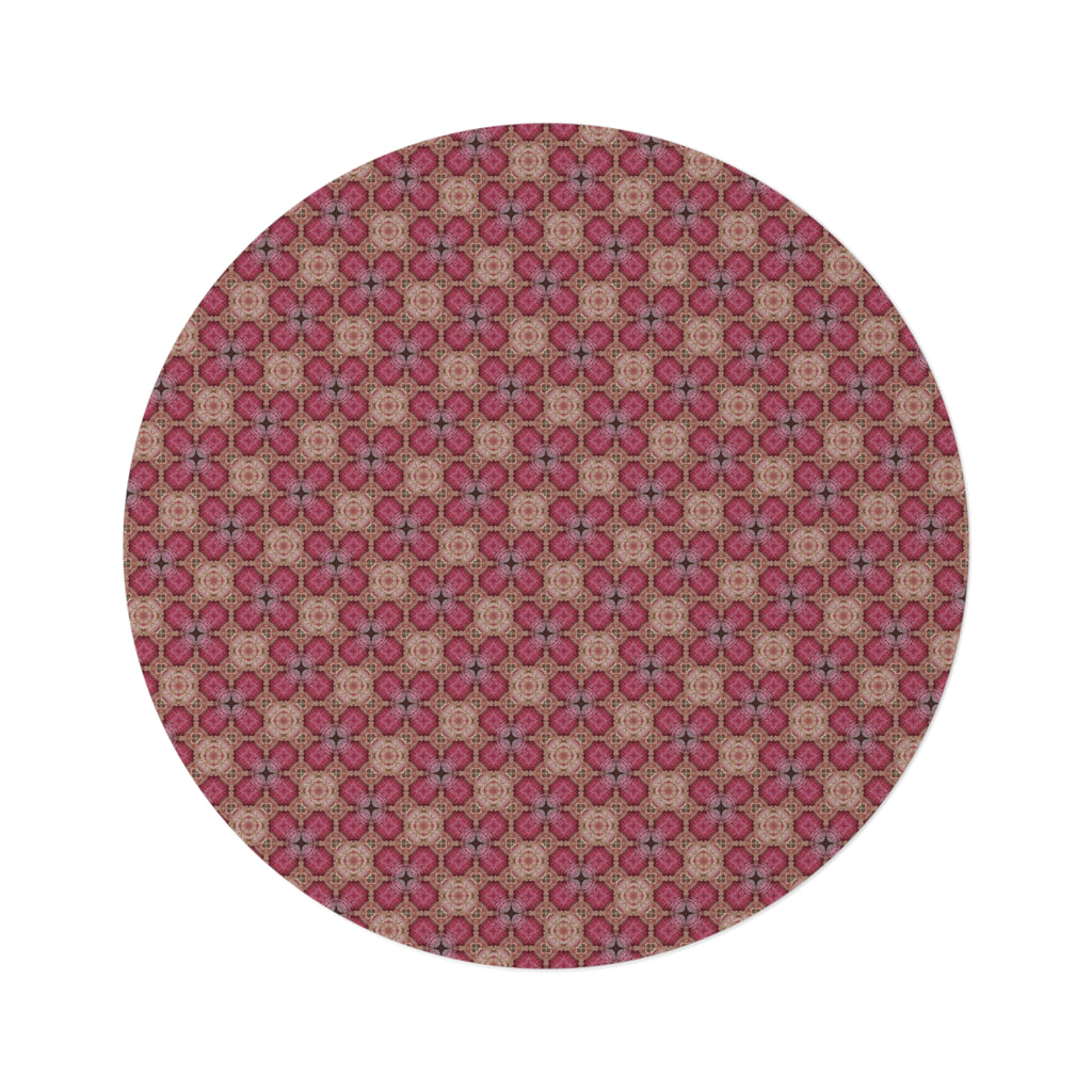 Round Rug - Pink Floral Mosaic Pattern Boho Accent Rug