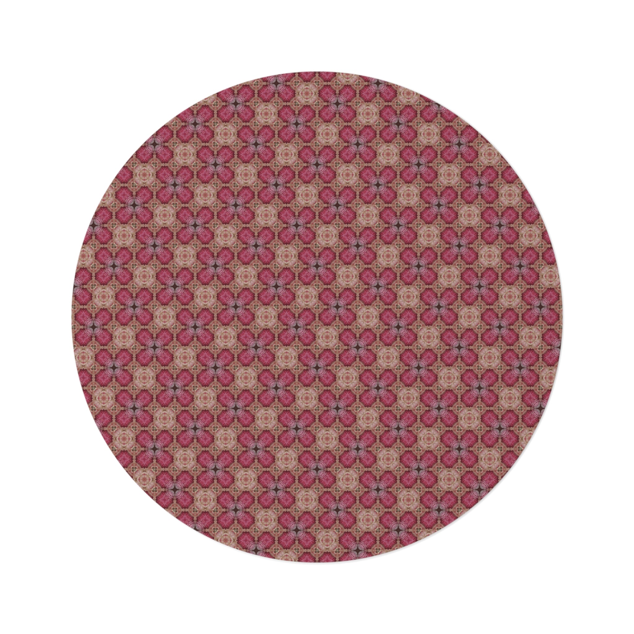Round Rug - Pink Floral Mosaic Pattern Boho Accent Rug