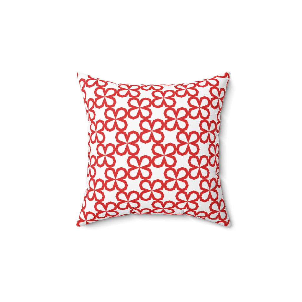 Red Floral Geometric Throw Pillow — Modern Patterned Square Accent Cushion