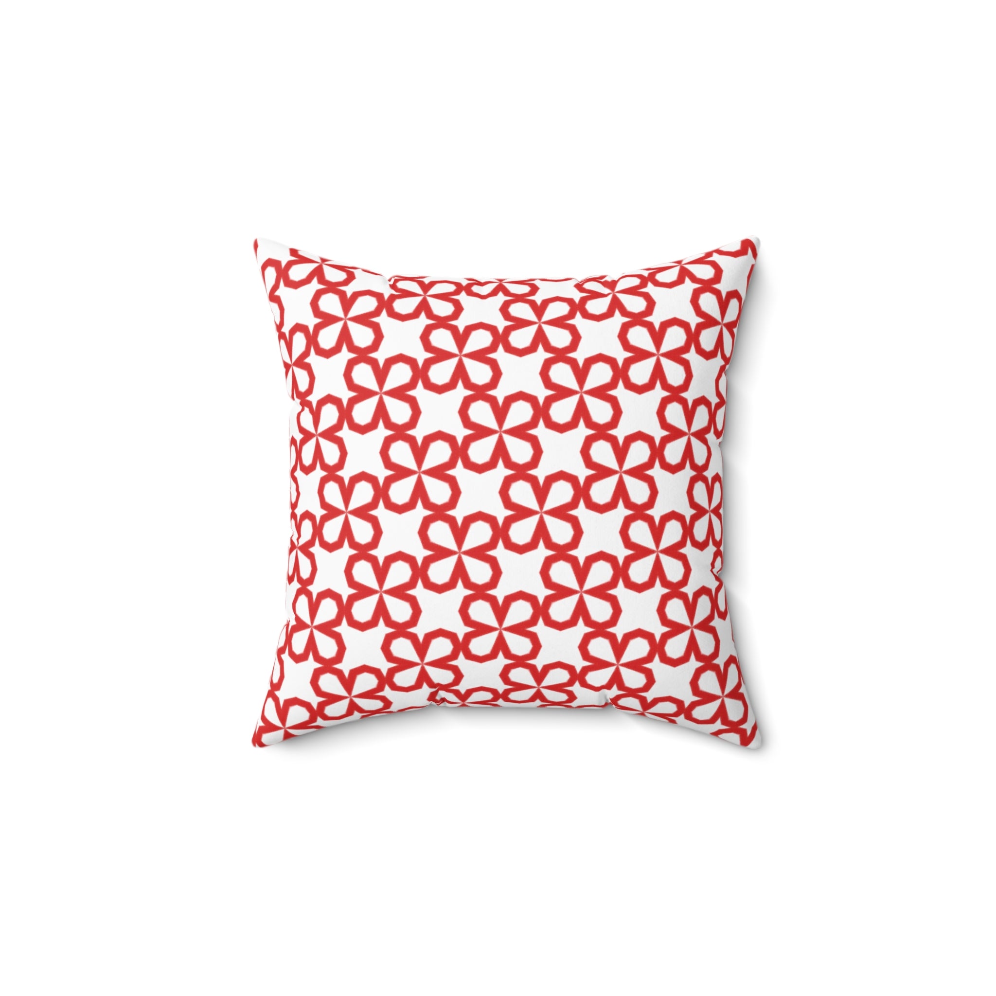 Red Floral Geometric Throw Pillow — Modern Patterned Square Accent Cushion