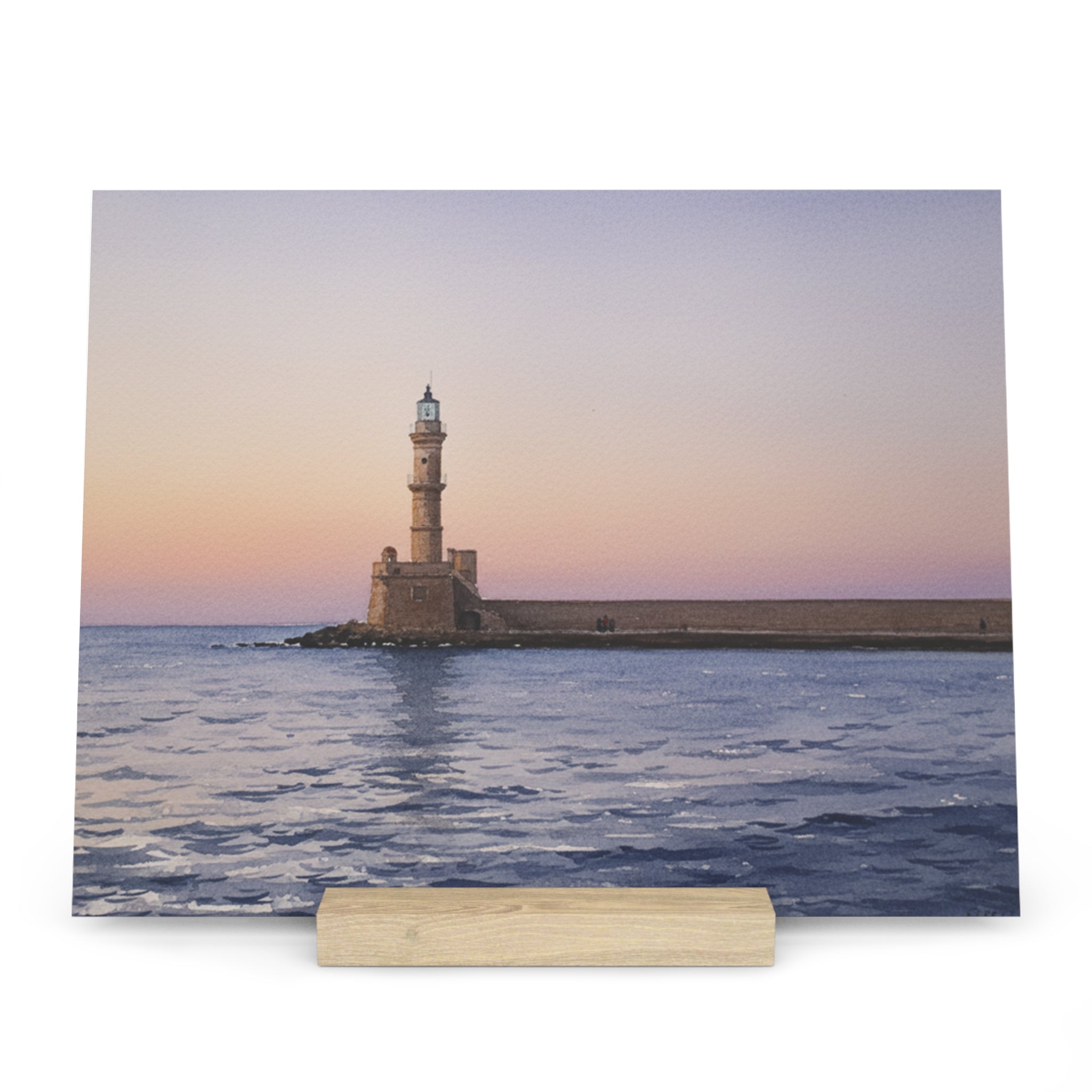 Chania Harbor Lighthouse Gallery Board with Stand — Crete Coastal Photo Decor