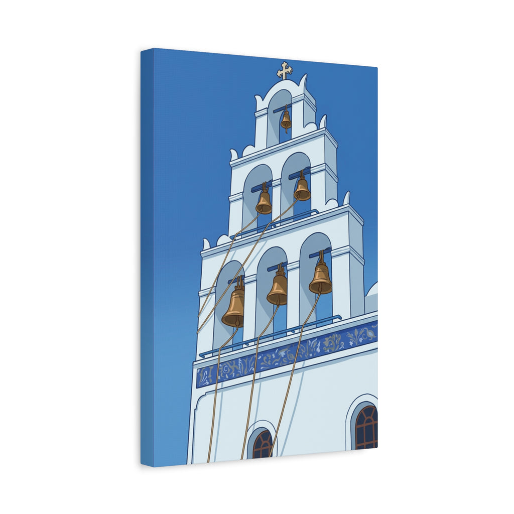 Santorini Bell Tower Canvas Wall Art — Greek Island Church Print