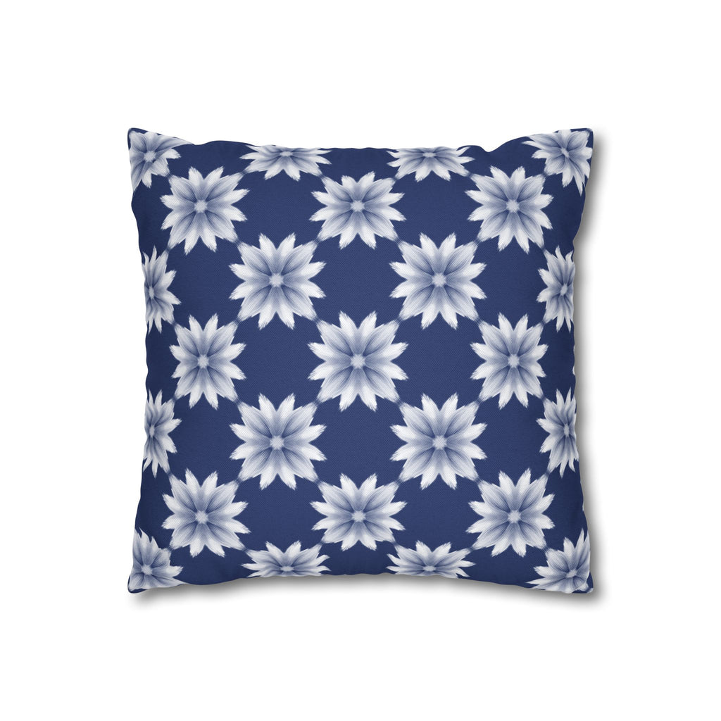 Navy Blue Floral Decorative THROW PILLOW COVER — Navy White Dahlia Pattern Square Throw Pillow Cover