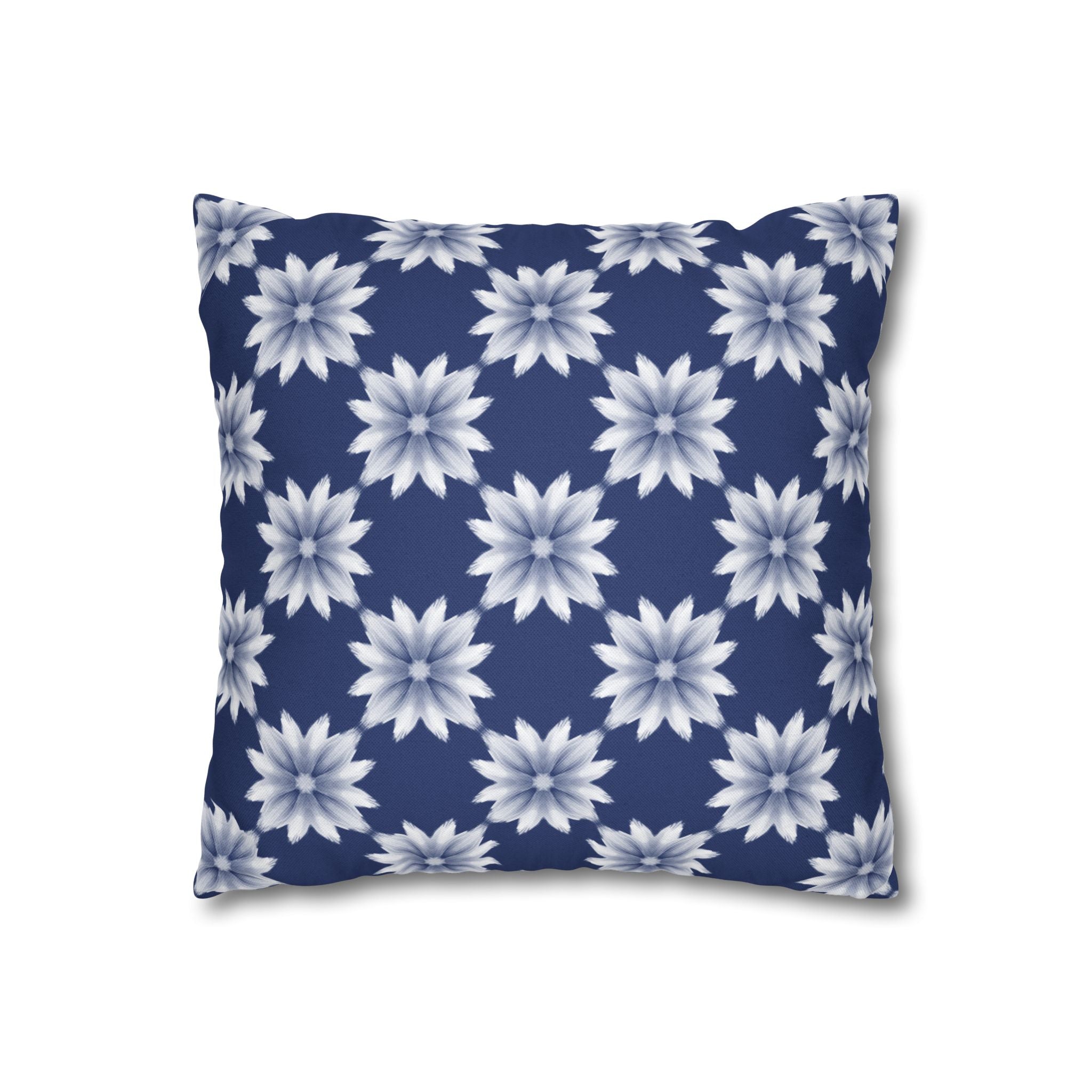 Navy Blue Floral Decorative THROW PILLOW COVER — Navy White Dahlia Pattern Square Throw Pillow Cover