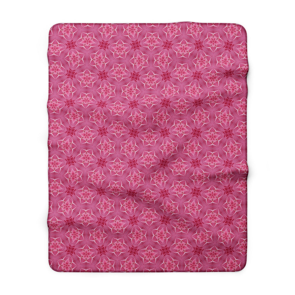 Pink Floral Kaleidoscope Pattern Sherpa Blanket — Cozy Plush Throw for Bedroom & Gift