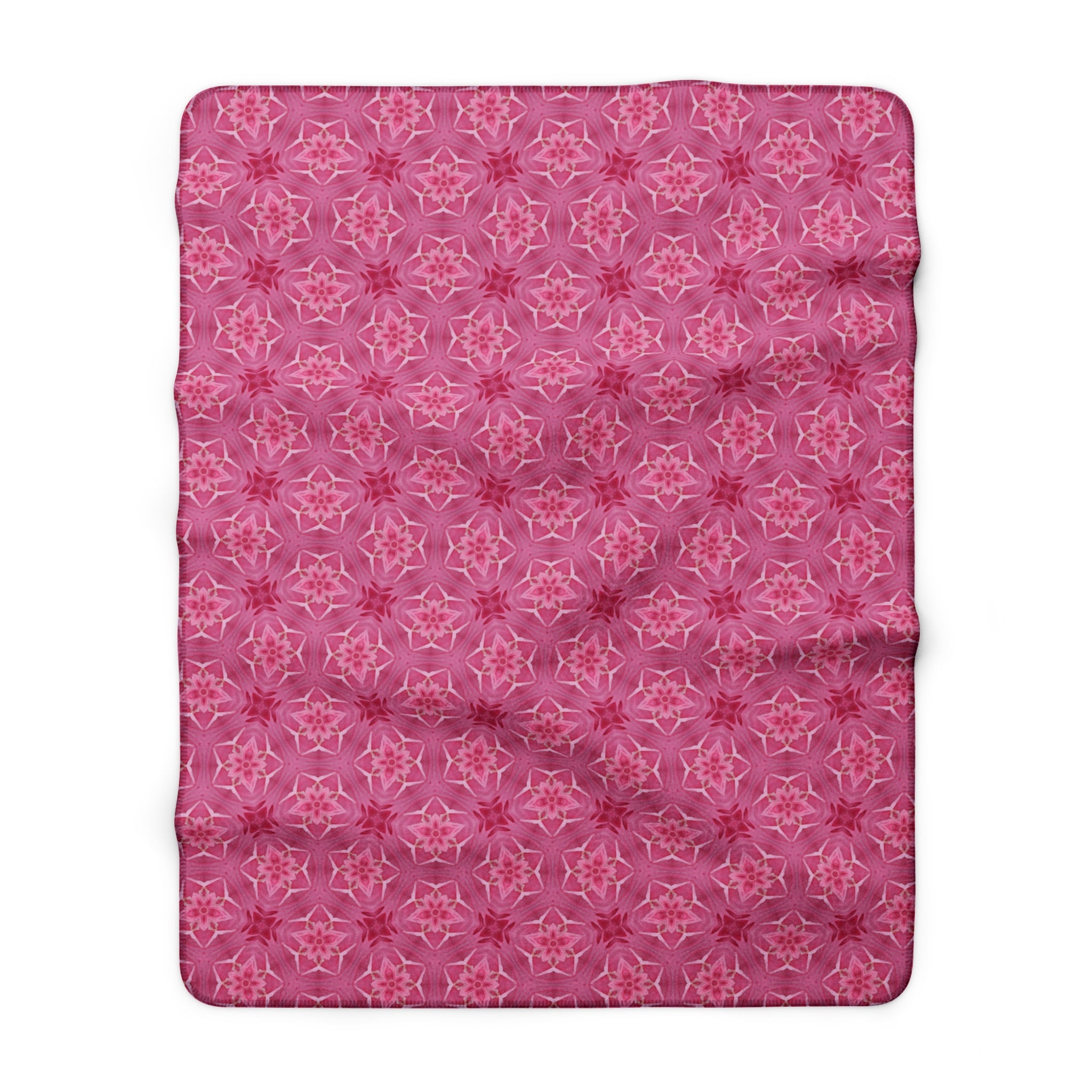 Pink Floral Kaleidoscope Pattern Sherpa Blanket — Cozy Plush Throw for Bedroom & Gift