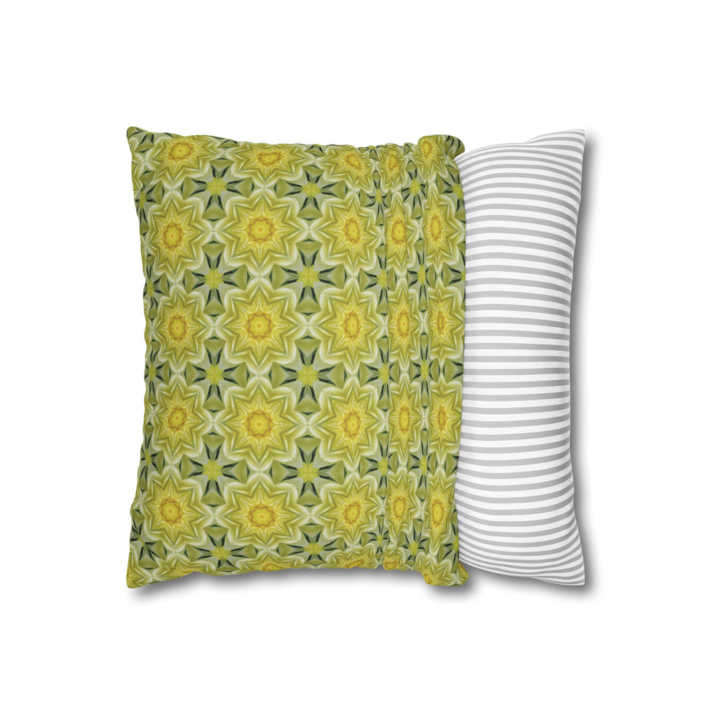 Botanical Yellow and Green Decorative THROW PILLOW COVER — Floral Star Pattern Square Throw Cover