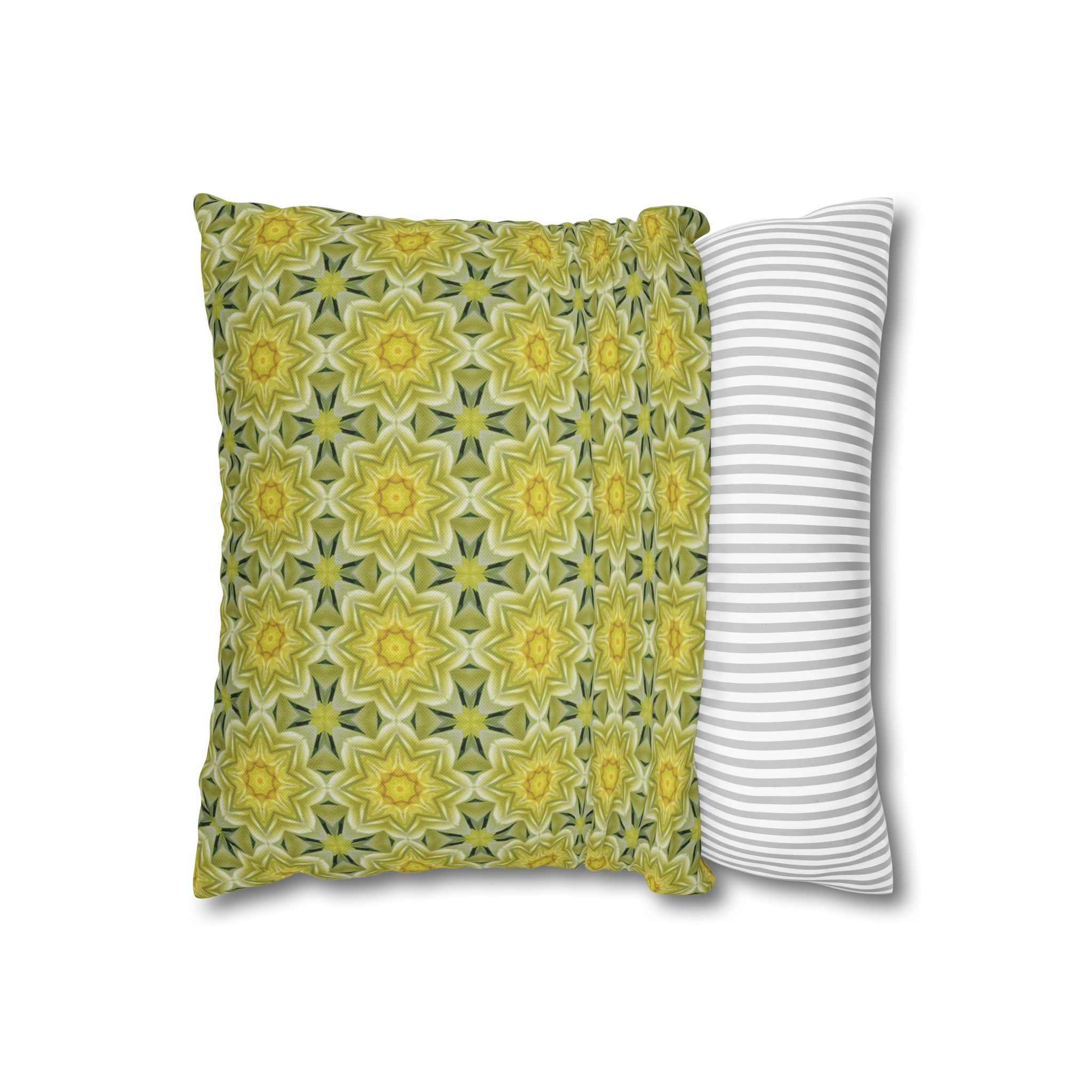 Botanical Yellow and Green Decorative THROW PILLOW COVER — Floral Star Pattern Square Throw Cover