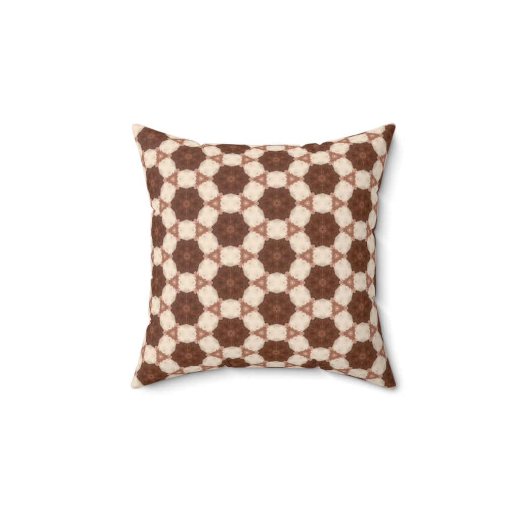 Cream and Brown Plush Pillow — Cozy Moroccan Tile Pattern Square Cushion