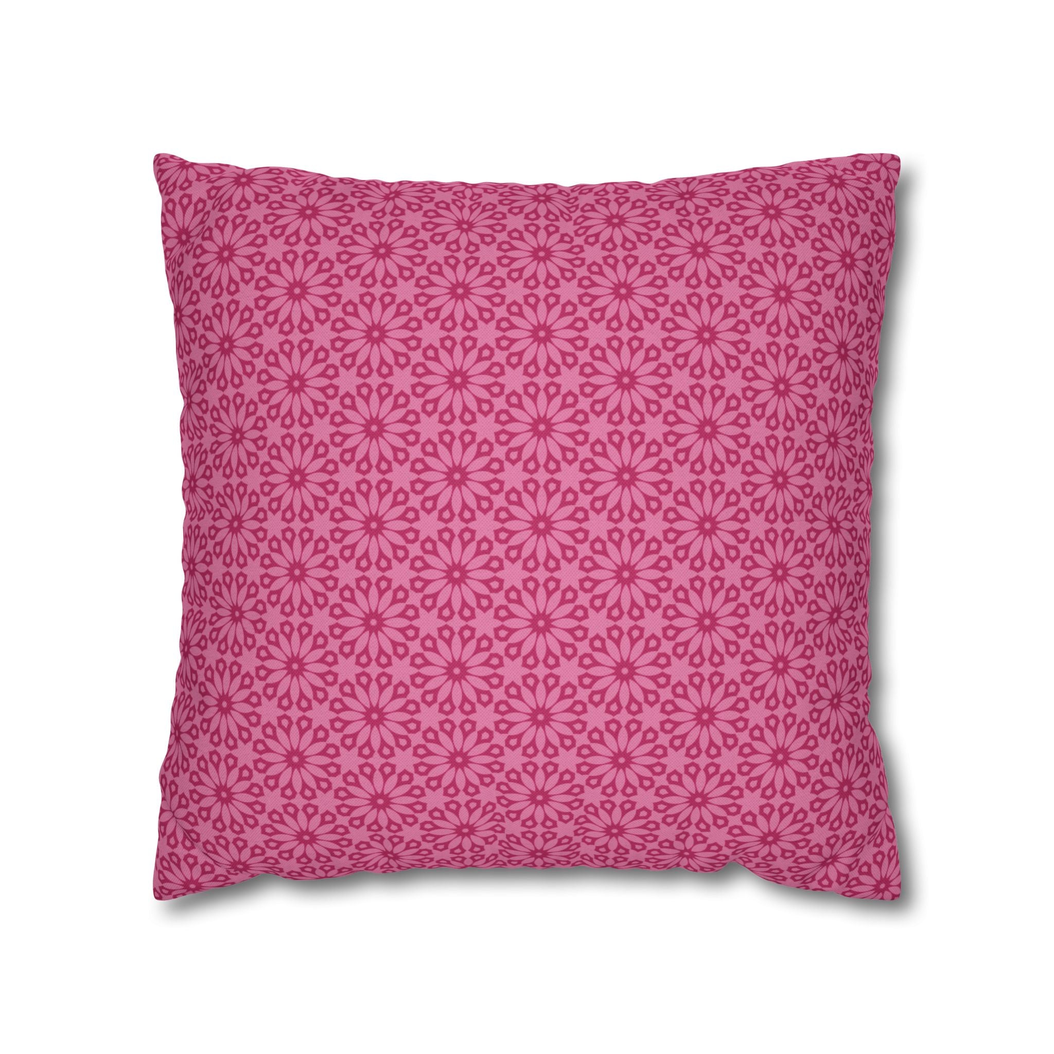 Daisy Bloom Pink Floral Pattern Decorative THROW PILLOW COVER — Spun Polyester Square Pillow Cover