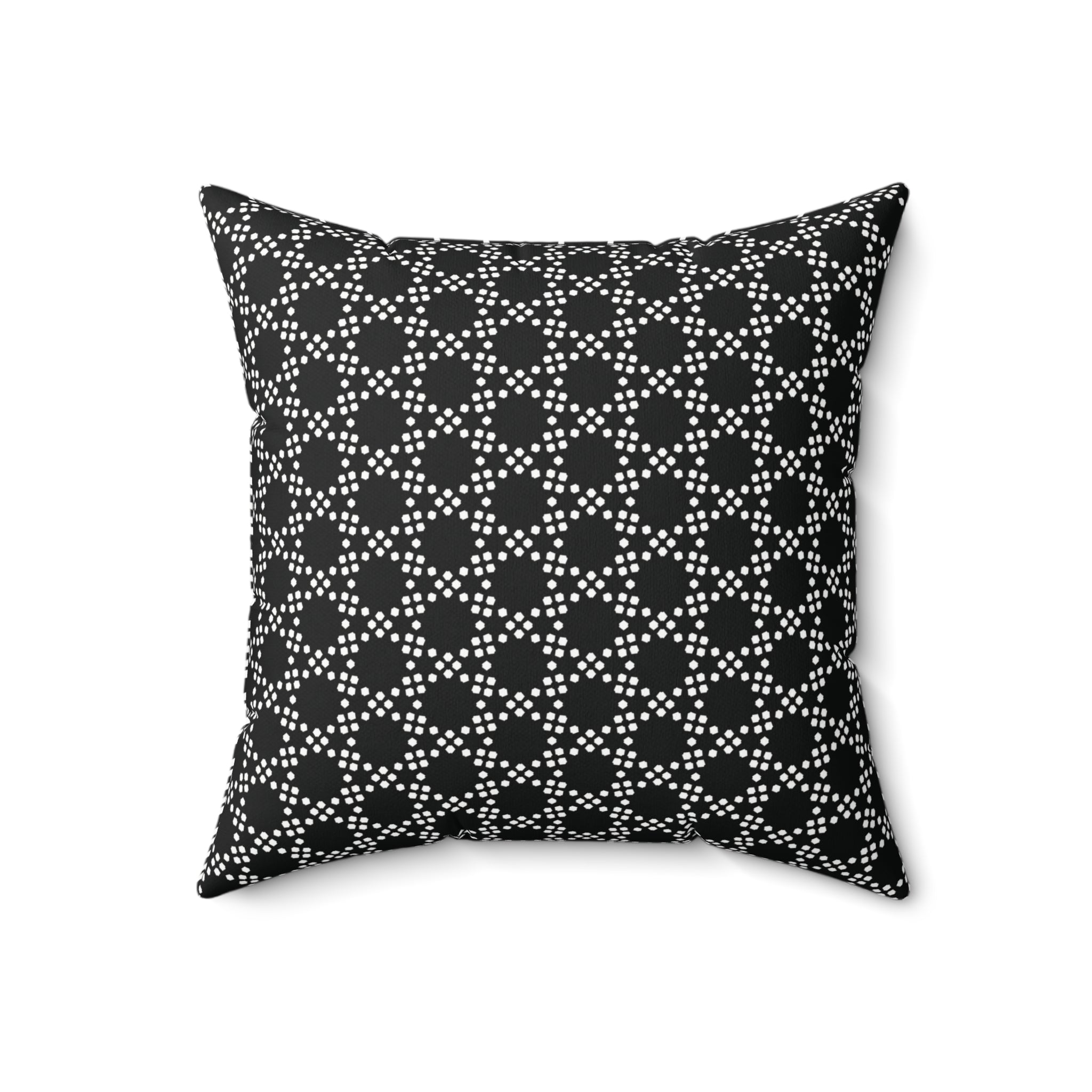 Black and White Dot Lattice Square Pillow — Geometric Decorative Throw Pillow