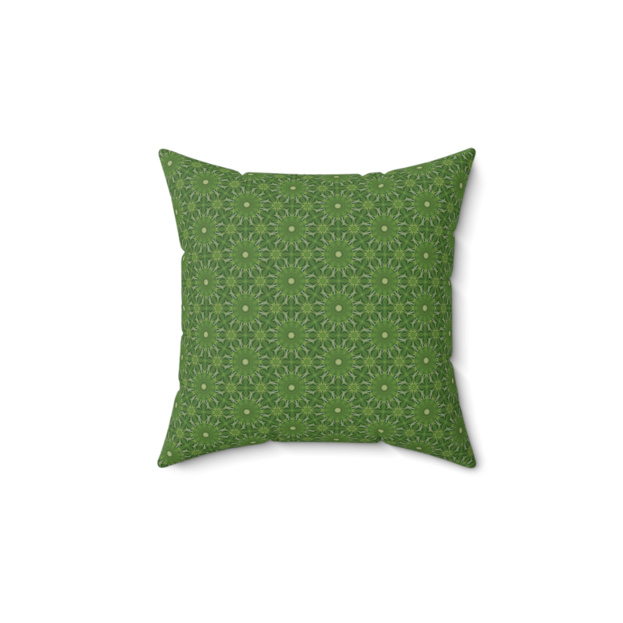Green Floral Mandala Pillow — Decorative Square Throw Cushion