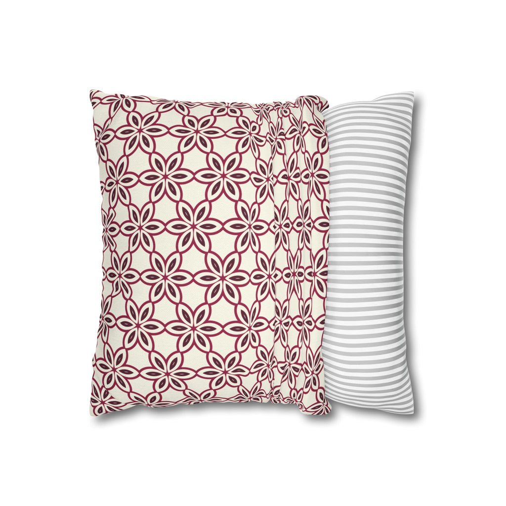 Cream Pillow THROW PILLOW COVER with Burgundy Flowers — Pink Geometric Square Throw Pillowcase