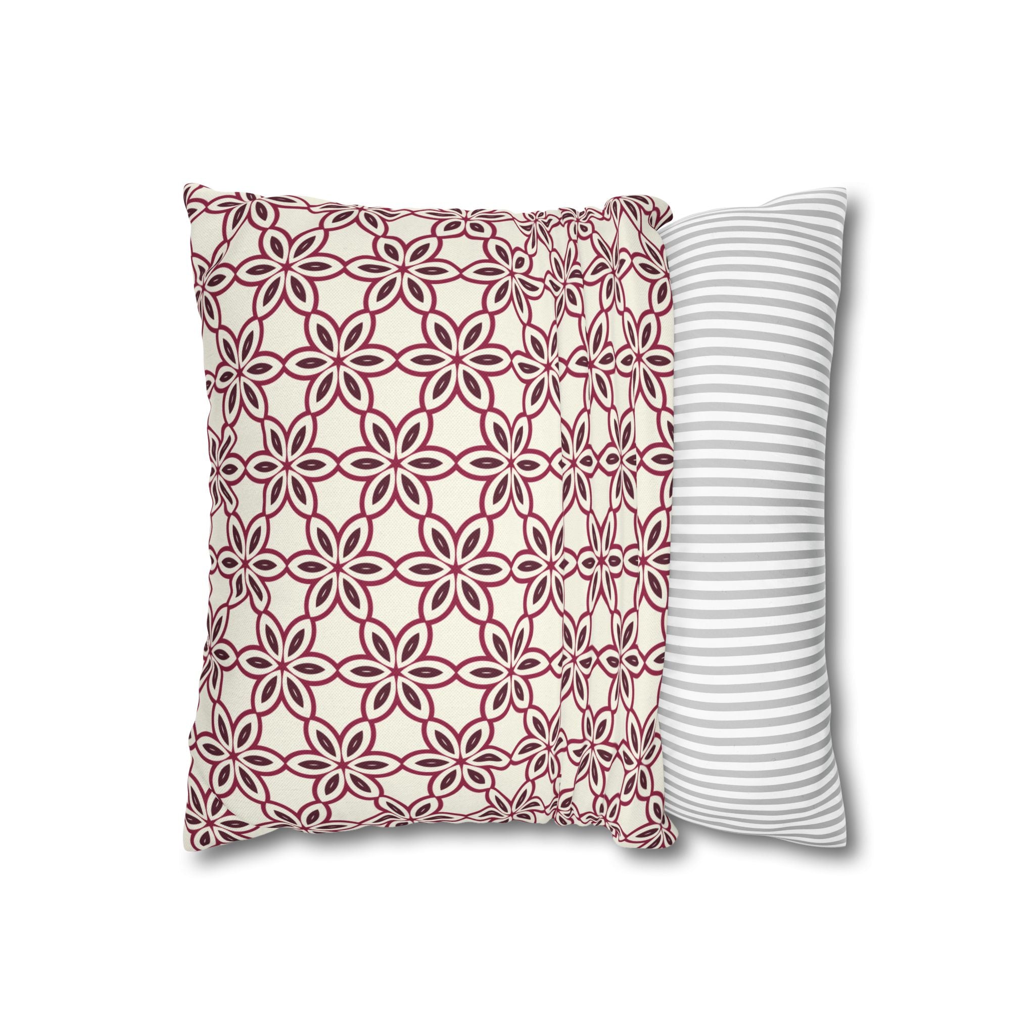 Cream Pillow THROW PILLOW COVER with Burgundy Flowers — Pink Geometric Square Throw Pillowcase