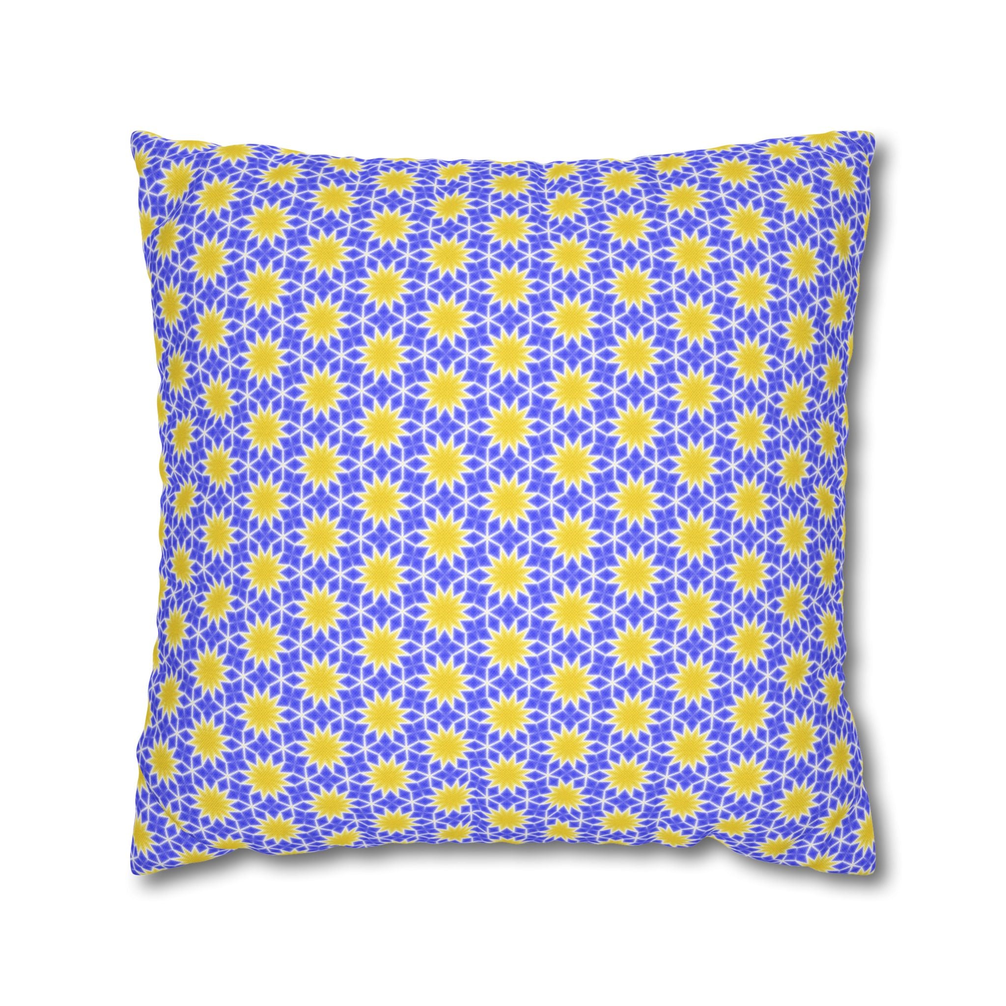 Sunshine Yellow and Blue Sunburst Pattern THROW PILLOW COVER — Floral Decorative Throw Pillowcase