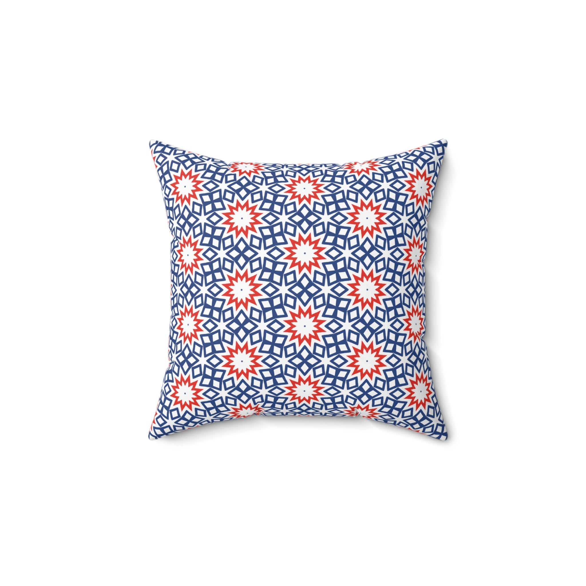 Red White & Blue Holiday Square Pillow — Patriotic Spun Polyester Decor