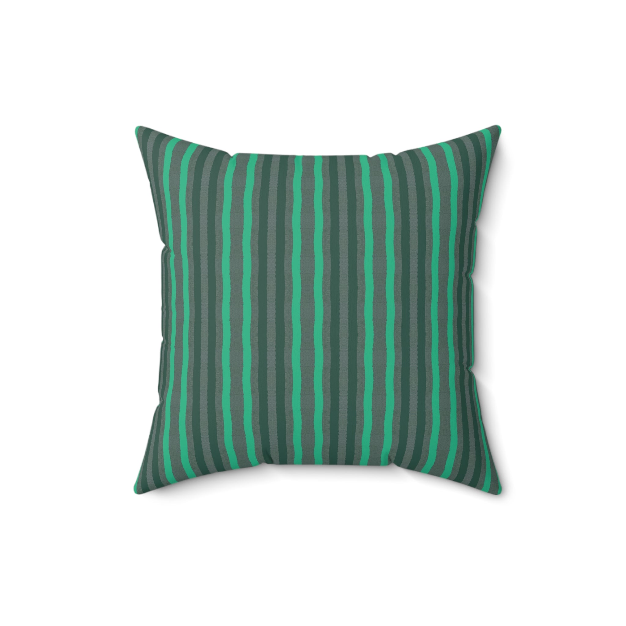 Green & Gray Striped Square Pillow — Modern Decorative Throw Cushion