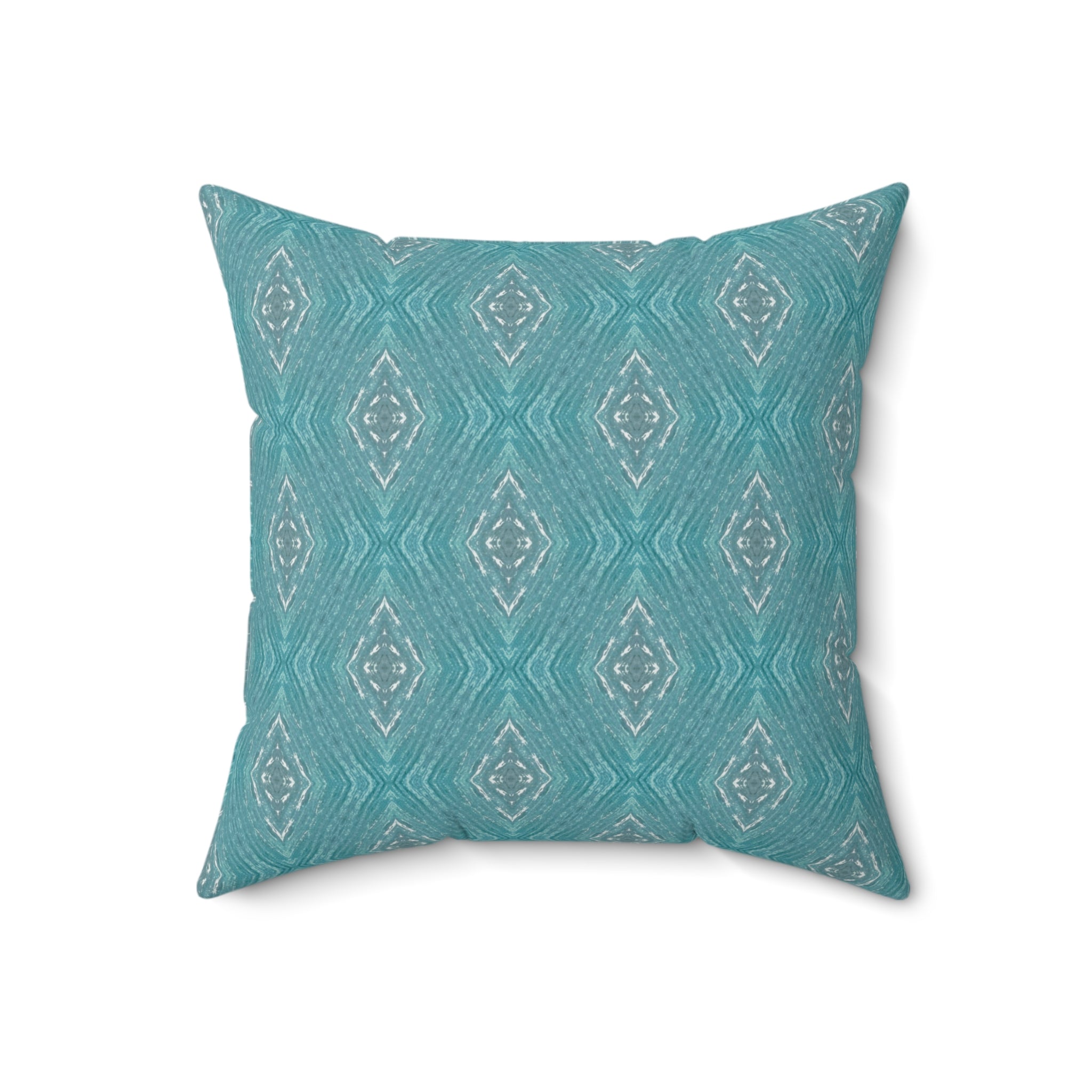 Teal Ikat Pattern Square Pillow — Boho Decorative Throw Cushion