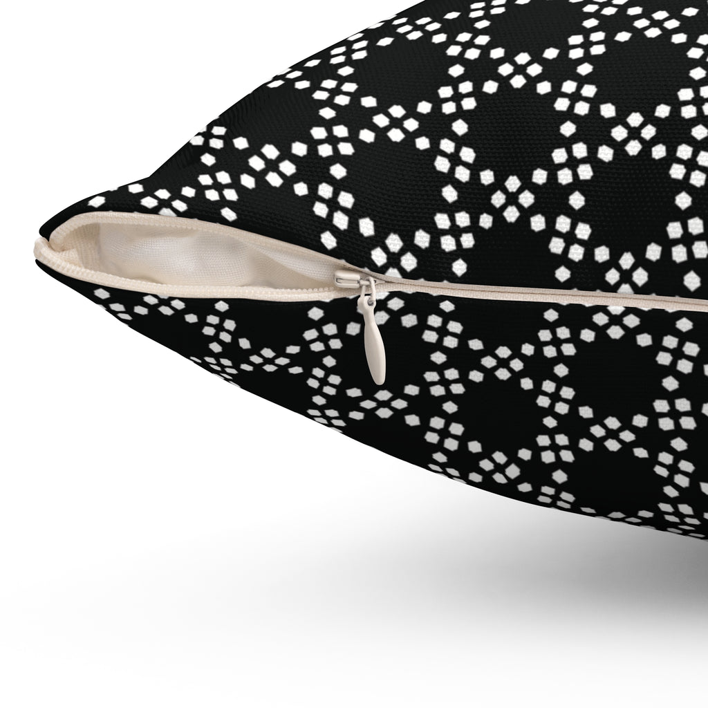 Black and White Dot Lattice Square Pillow — Geometric Decorative Throw Pillow