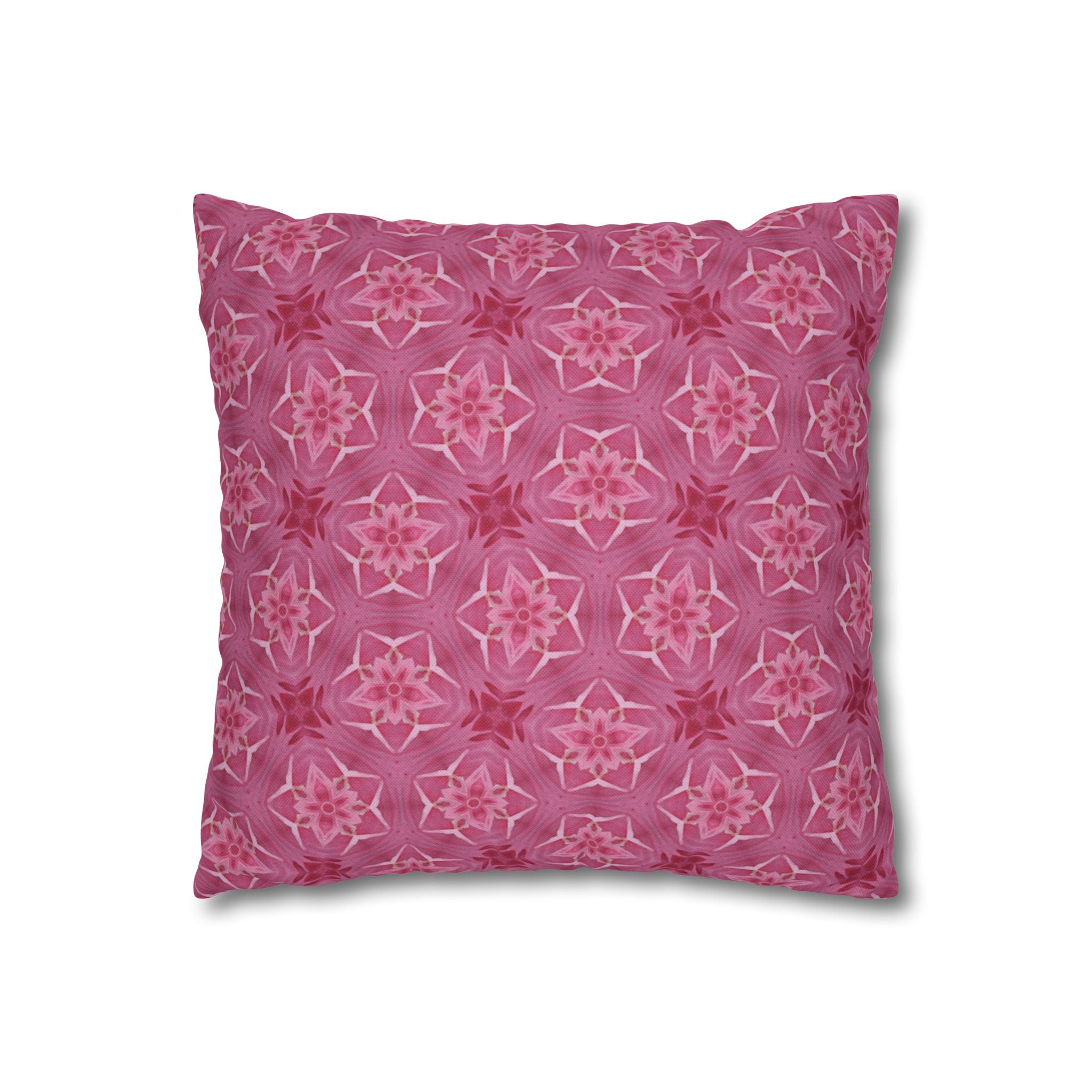 Pink Floral Fleur Kaleidoscope Decorative THROW PILLOW COVER— Floral Pattern Square Throw Pillow Cover
