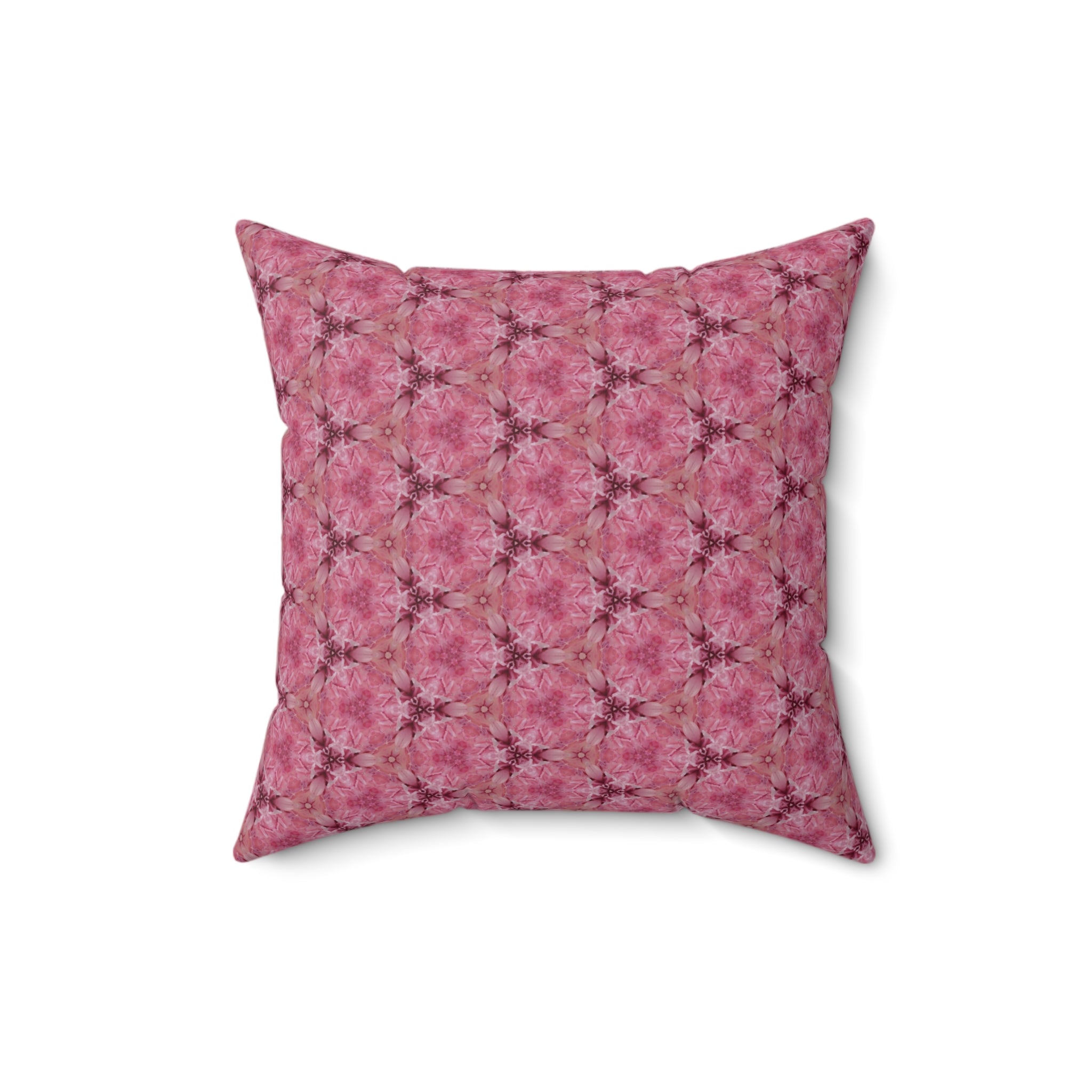 Pink Floral Kaleidoscope Square Pillow – Decorative Throw Cushion
