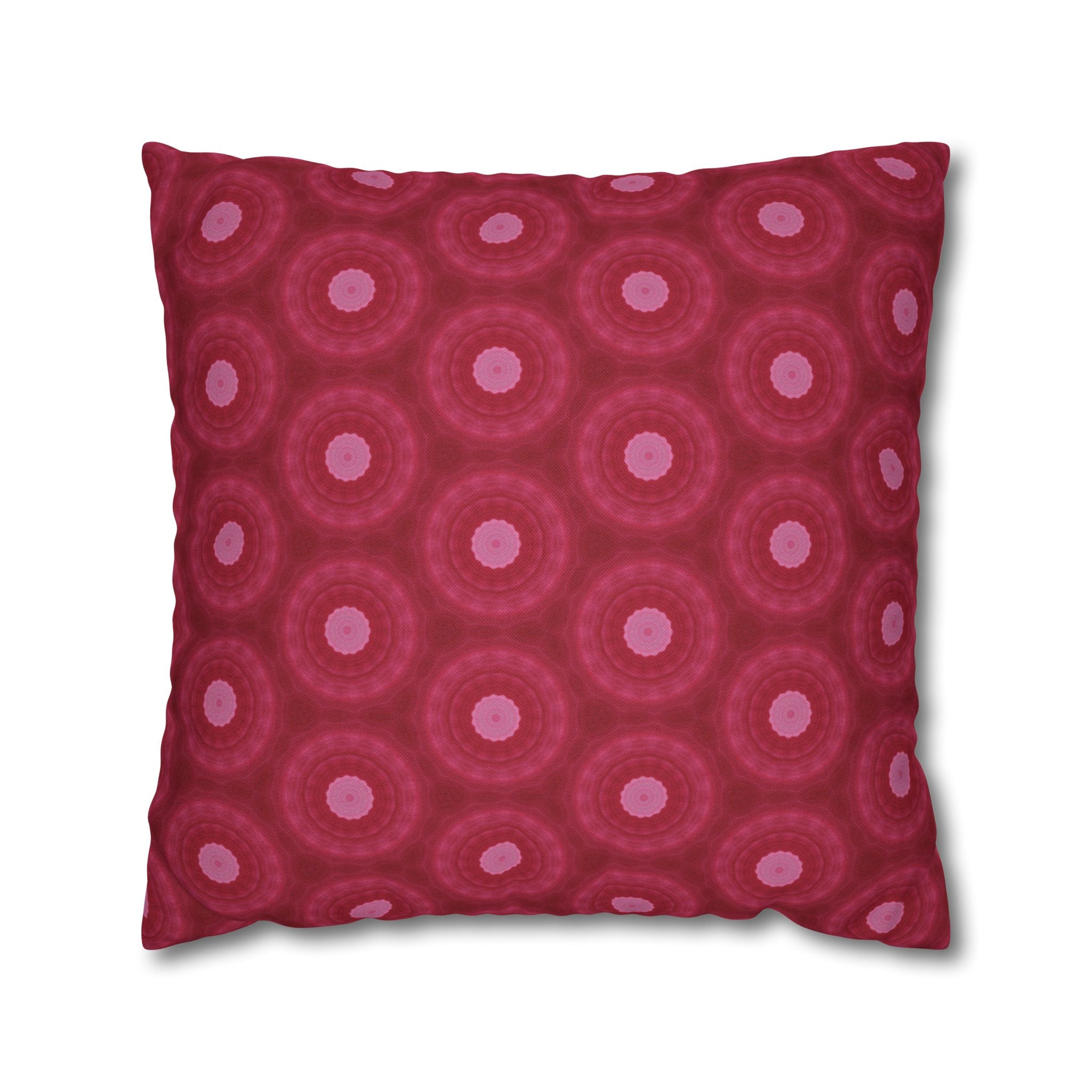 Raspberry Red Circle Pattern Decorative THROW PILLOW COVER — Spun Polyester Square Throw Pillow Cover