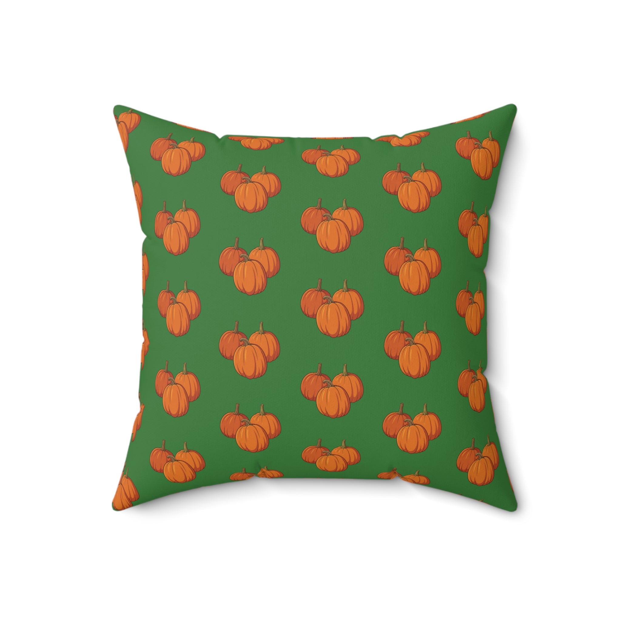 Green Autumn Pumpkin Pattern Throw Pillow — Orange Pumpkins on Green Fall Decor