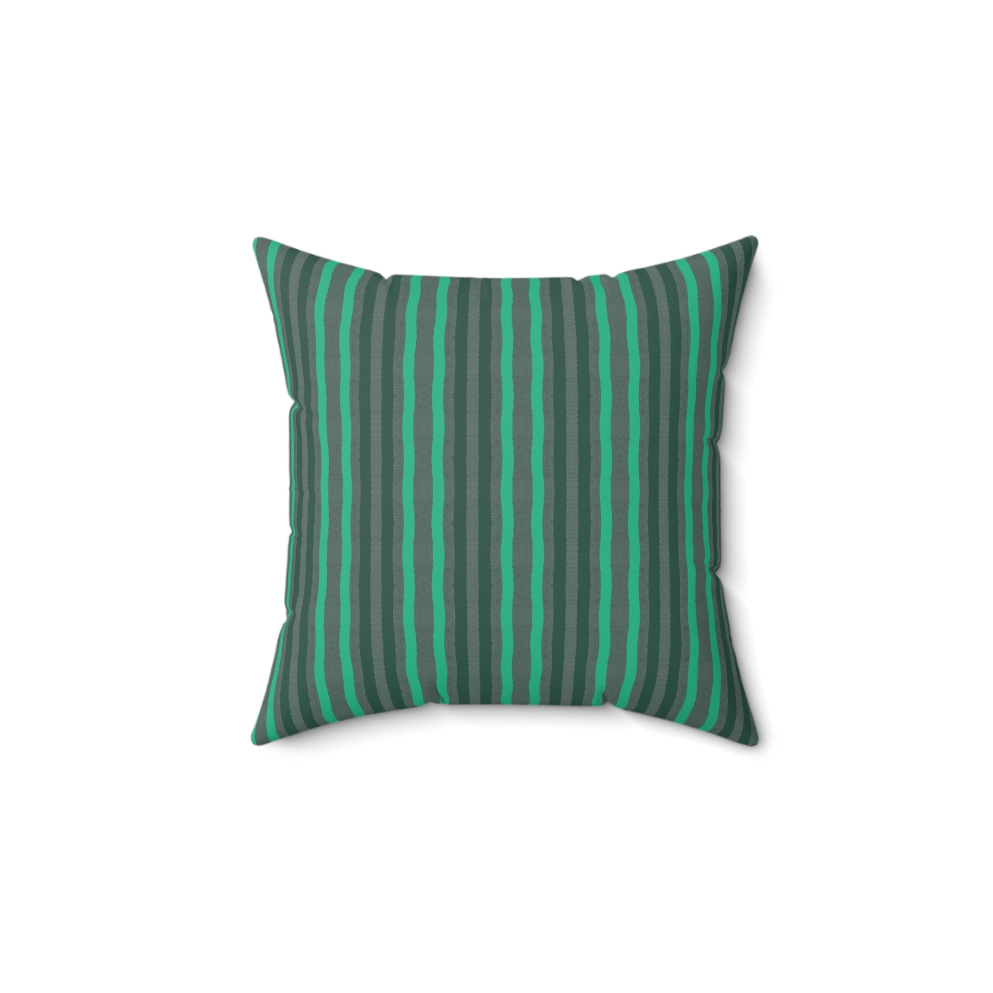 Green & Gray Striped Square Pillow — Modern Decorative Throw Cushion