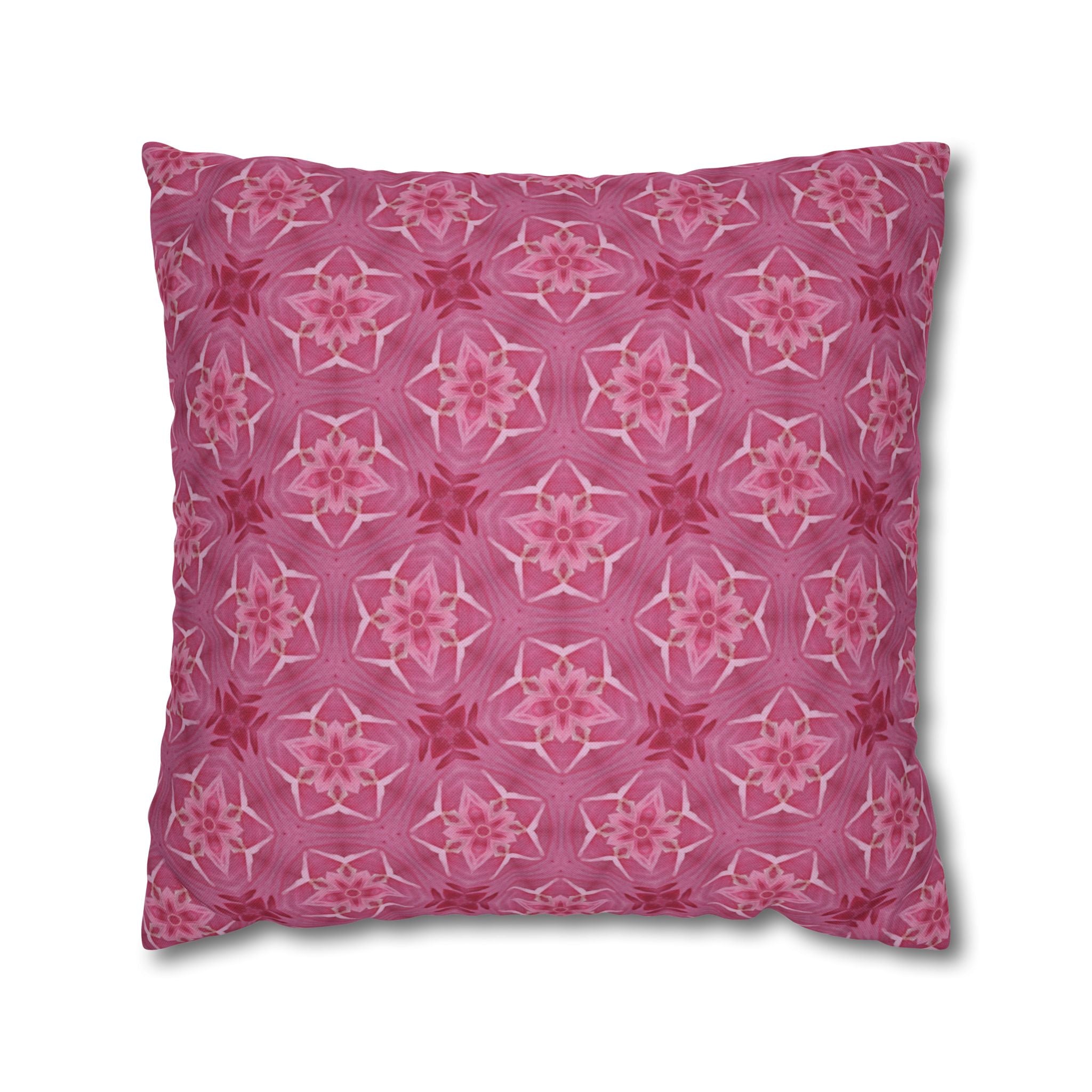 Pink Floral Fleur Kaleidoscope Decorative THROW PILLOW COVER— Floral Pattern Square Throw Pillow Cover