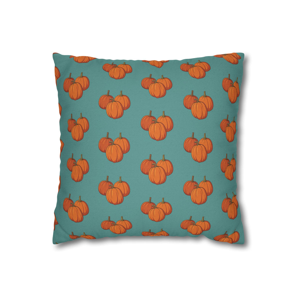 Teal Autumn Pumpkin Pattern THROW PILLOW COVER — Teal Fall Décor Cushion Cover