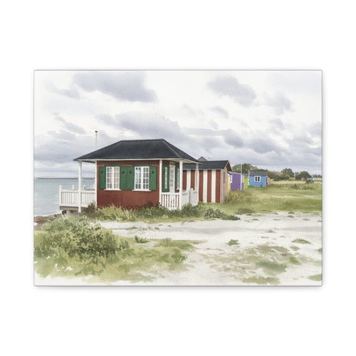 Beach Cottage Canvas Print — Coastal Seaside Cabin Wall Art (Matte Stretched)