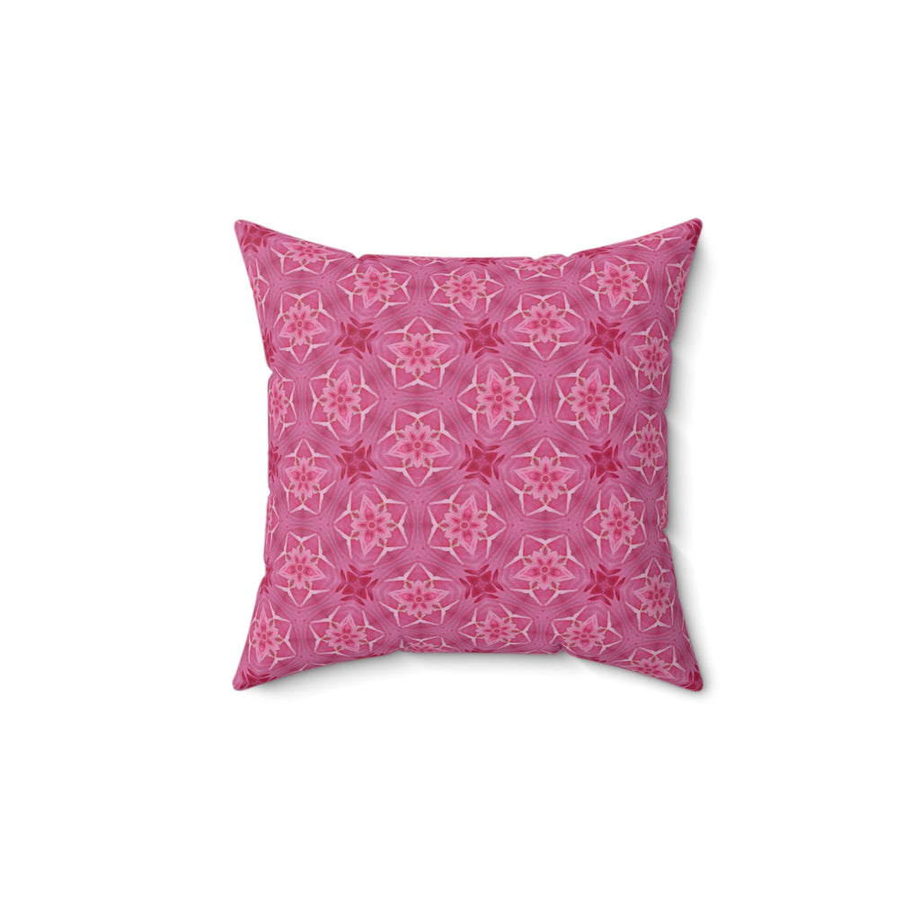 Pink Floral Kaleidoscope Pillow — Decorative Square Throw Pillow