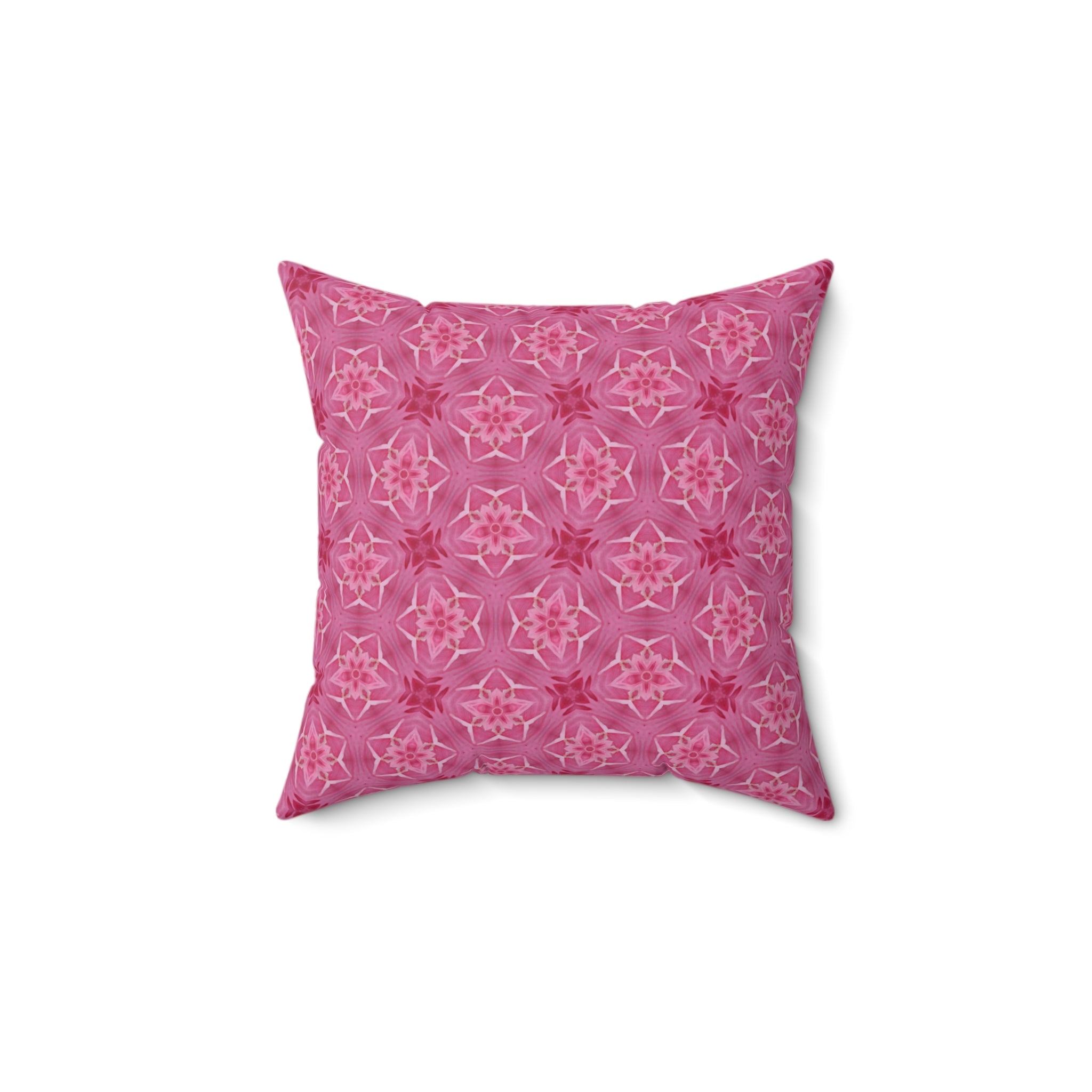 Pink Floral Kaleidoscope Pillow — Decorative Square Throw Pillow