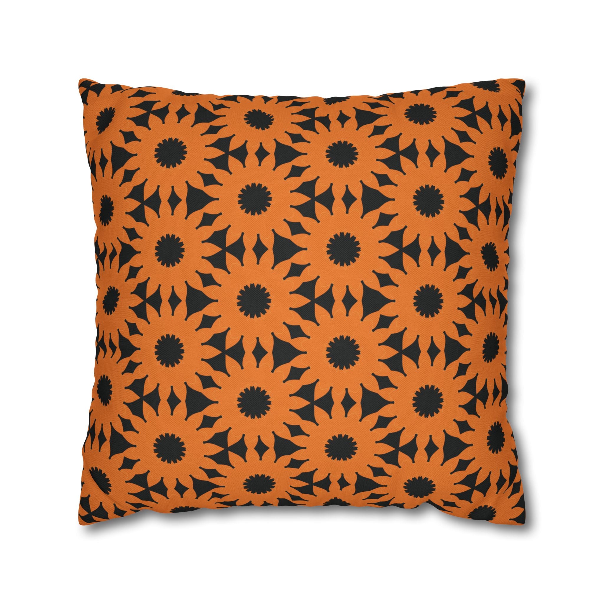 Orange & Black Sunflower Pattern THROW PILLOW COVER — Fall Halloween Decorative Throw Pillow