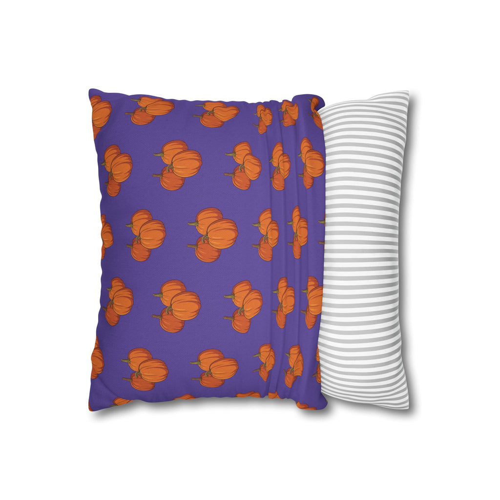 Purple Autumn Pumpkin Pattern THROW PILLOW COVER — Orange Pumpkins on Purple Decorative Throw Pillow