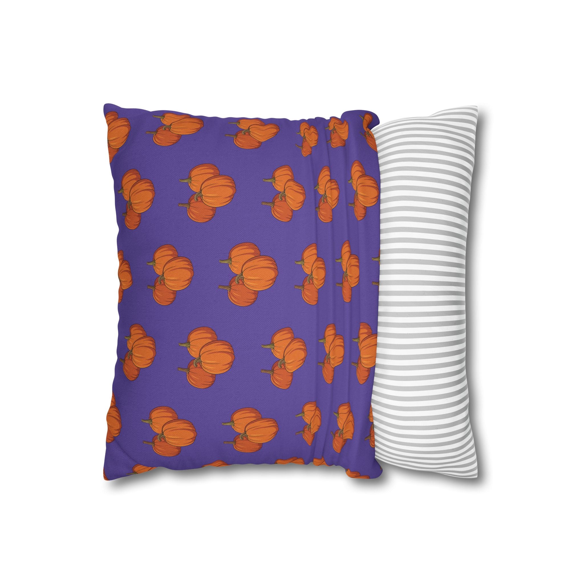 Purple Autumn Pumpkin Pattern THROW PILLOW COVER — Orange Pumpkins on Purple Decorative Throw Pillow