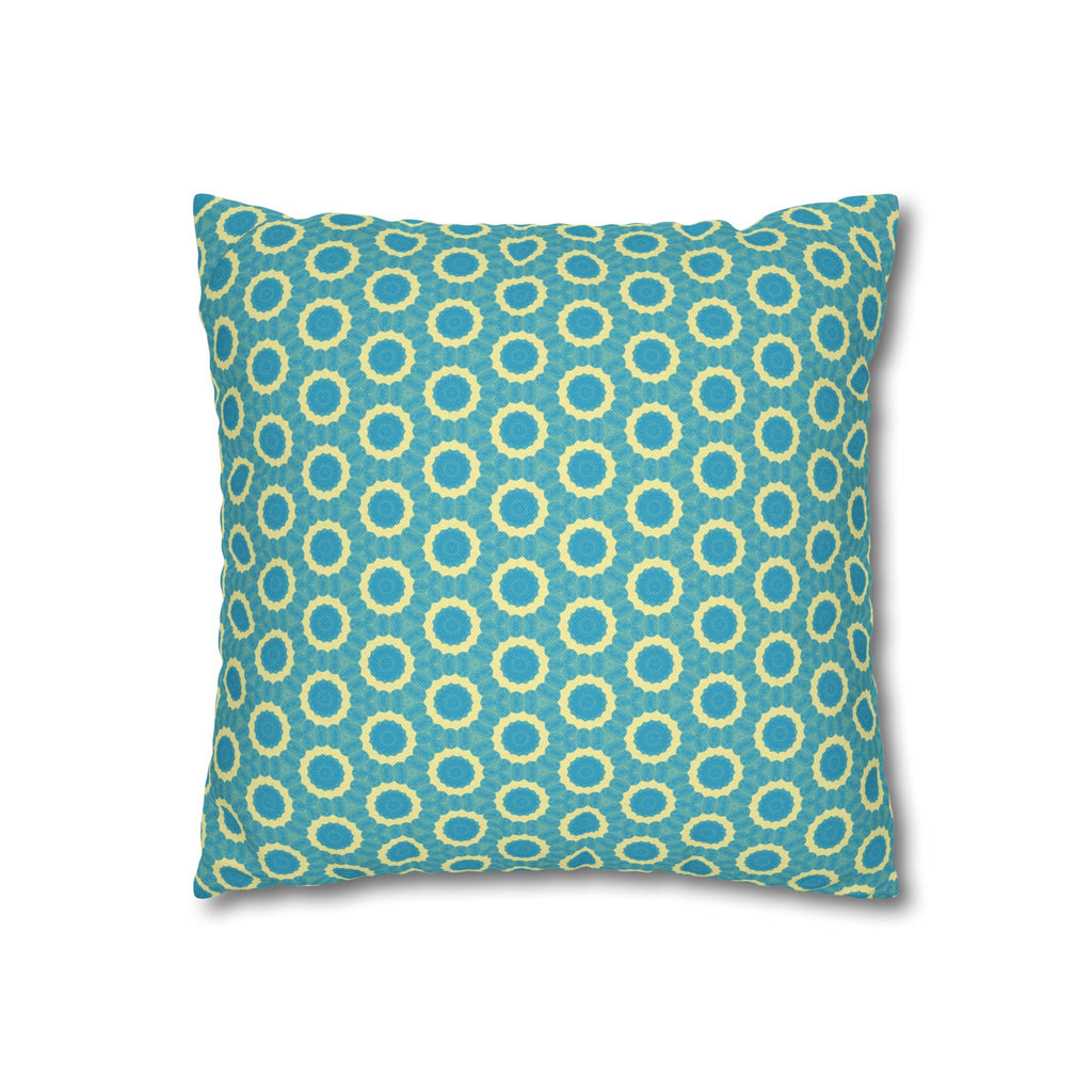 Aqua Retro Circle Decorative THROW PILLOW COVER — Spun Polyester Square Pillow Cover