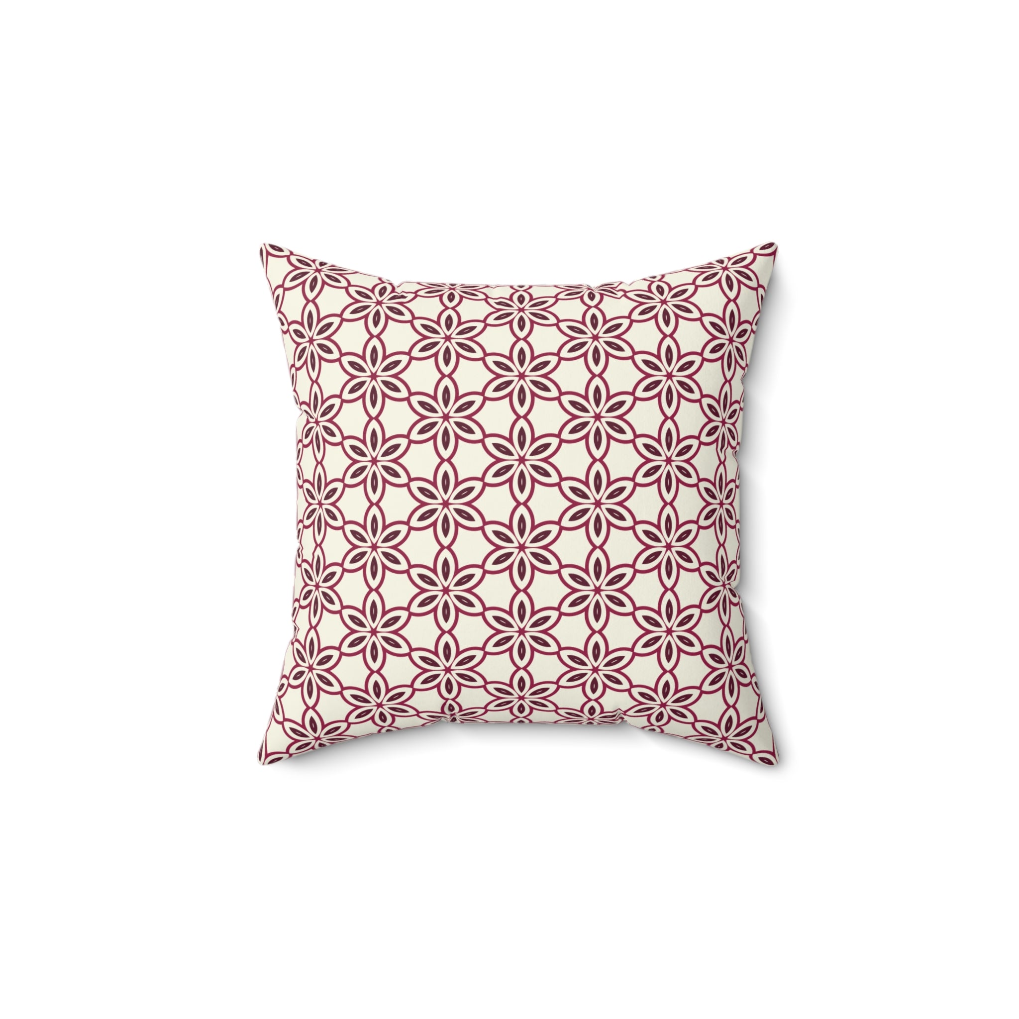 Burgundy and Cream Floral Pattern Decorative Pillow - Geometric Throw Cushion