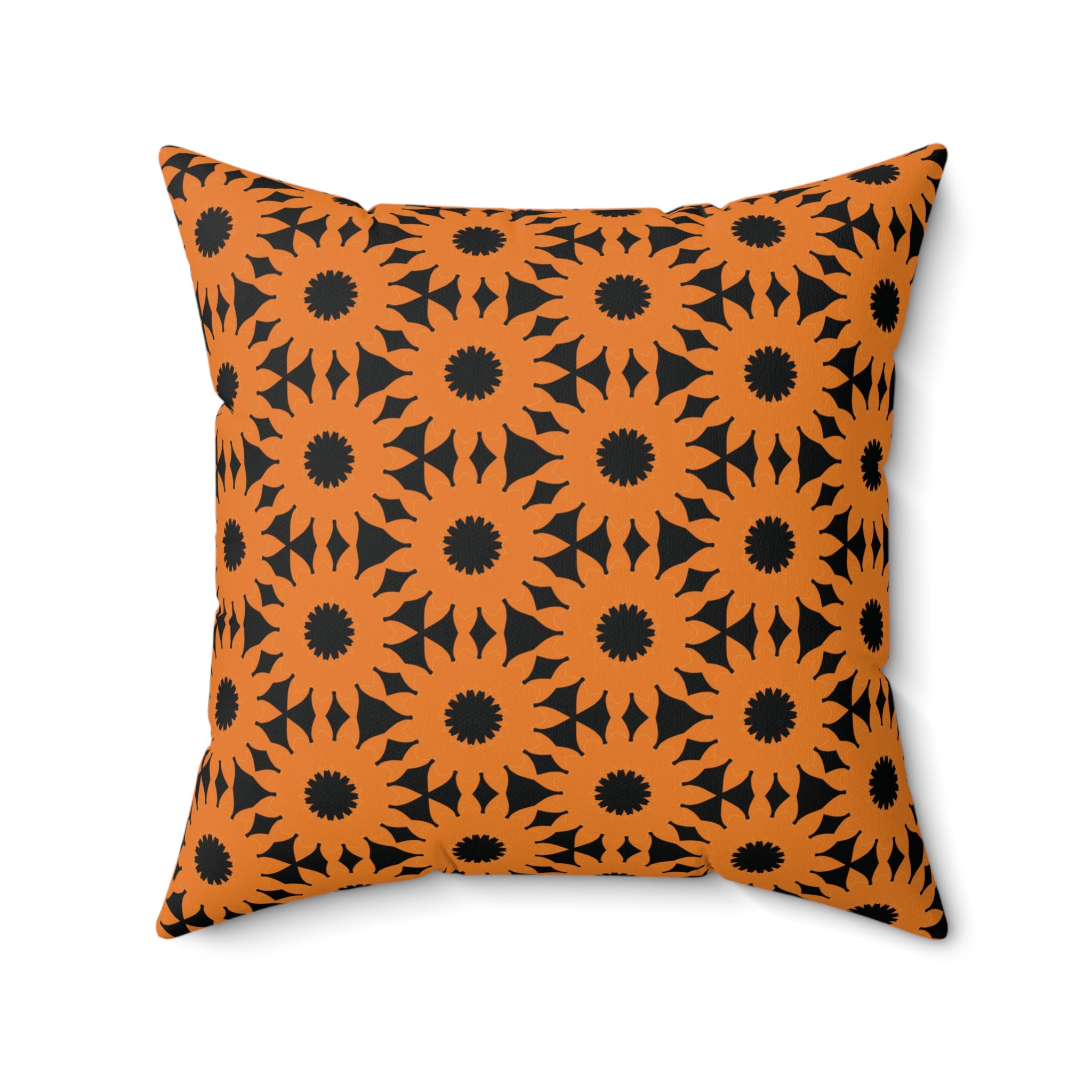 Orange & Black Sunflower Pattern Pillow — Spun Polyester Decorative Throw Pillow