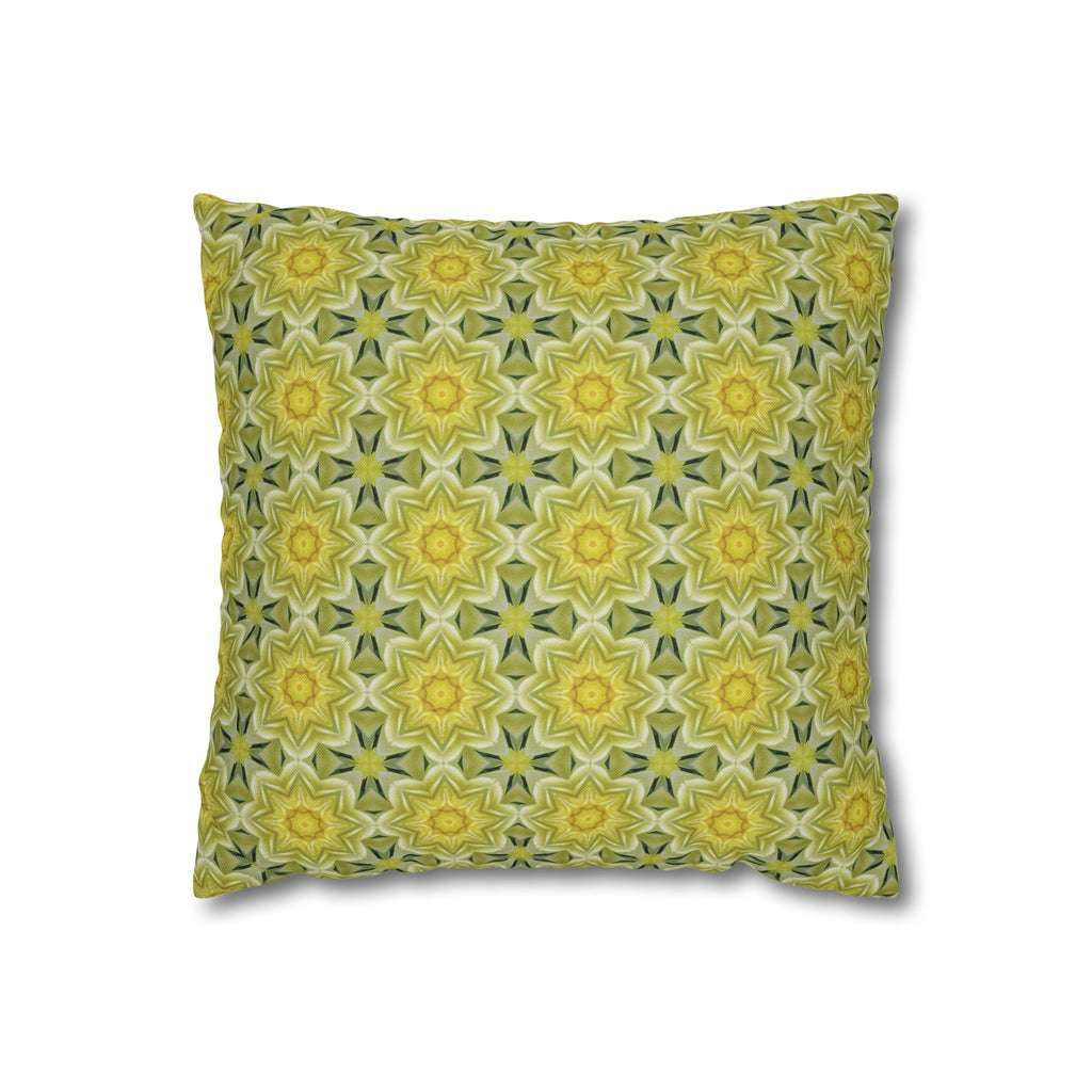 Botanical Yellow and Green Decorative THROW PILLOW COVER — Floral Star Pattern Square Throw Cover