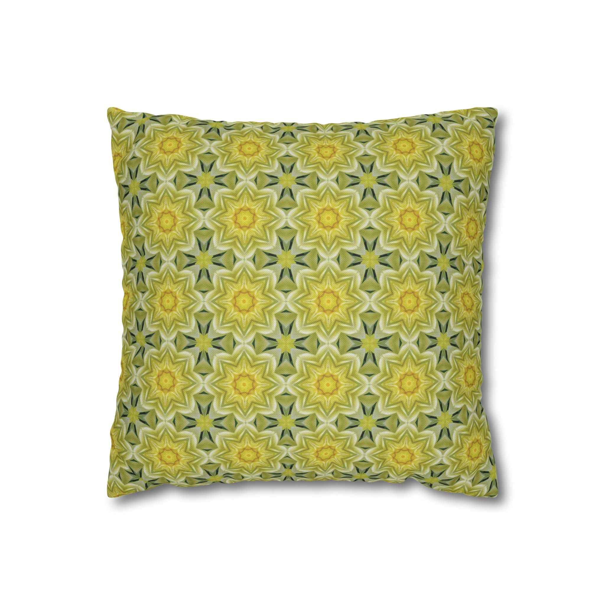 Botanical Yellow and Green Decorative THROW PILLOW COVER — Floral Star Pattern Square Throw Cover