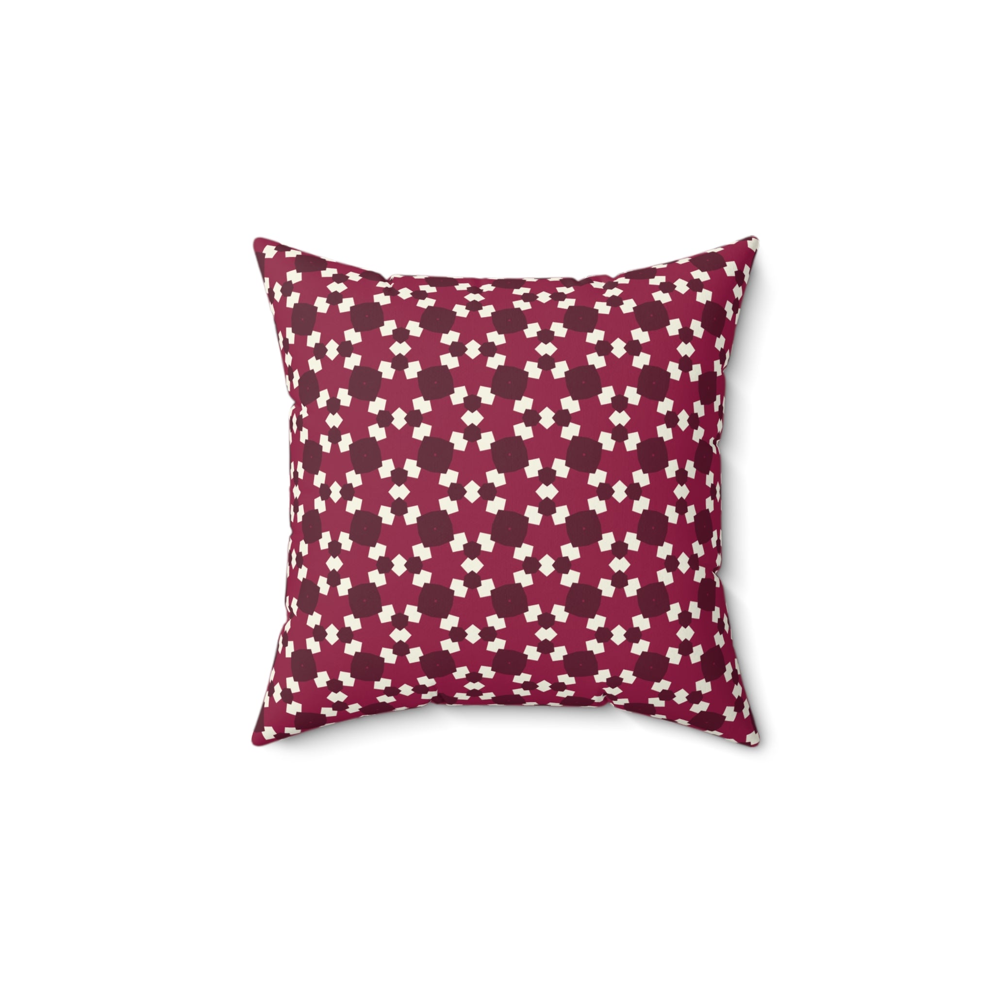 Burgundy Floral Geometric Pattern Pillow – Decorative Square Throw Pillow