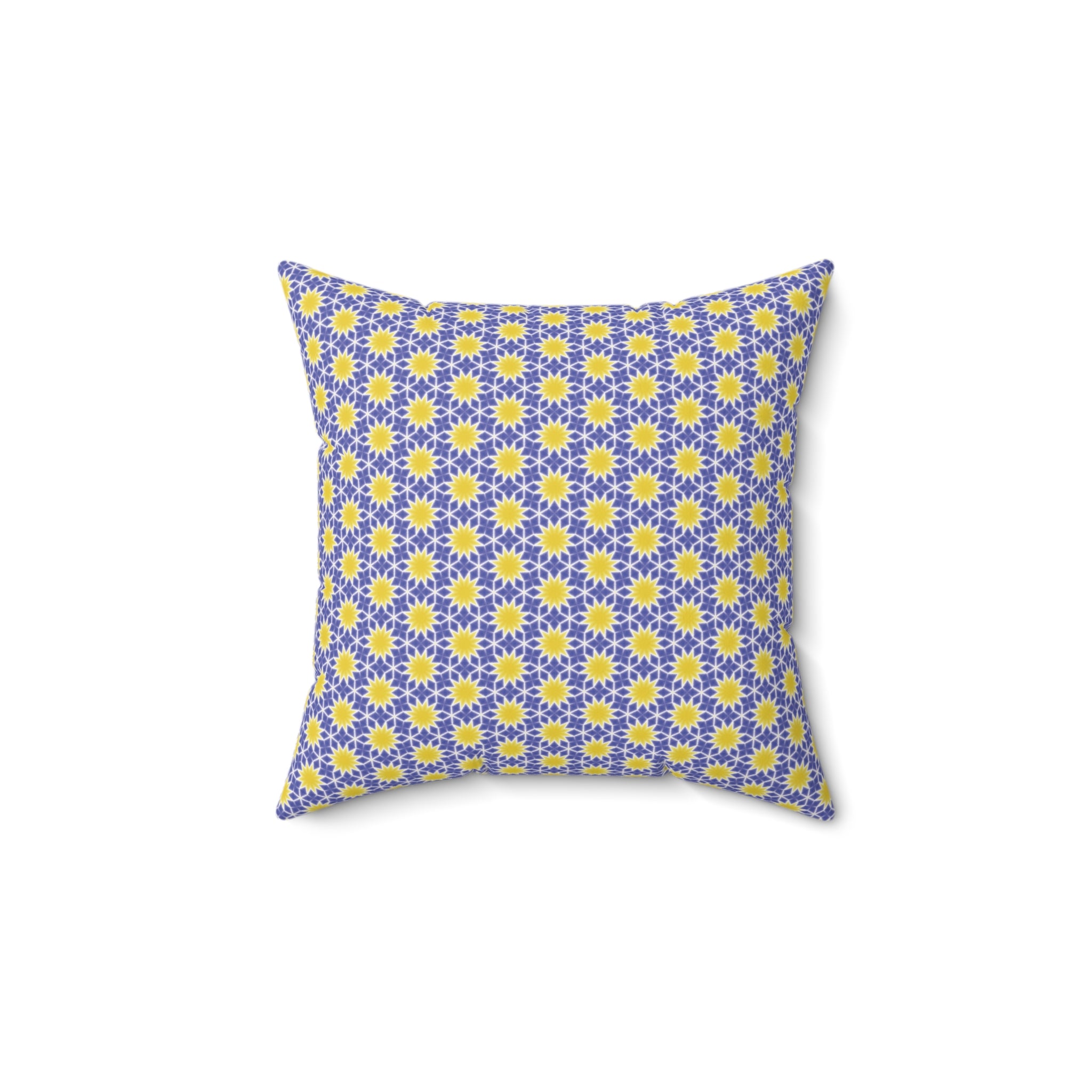 Yellow and Blue Sunburst Pattern Square Pillow — Yellow & Lavender Floral Decorative Cushion