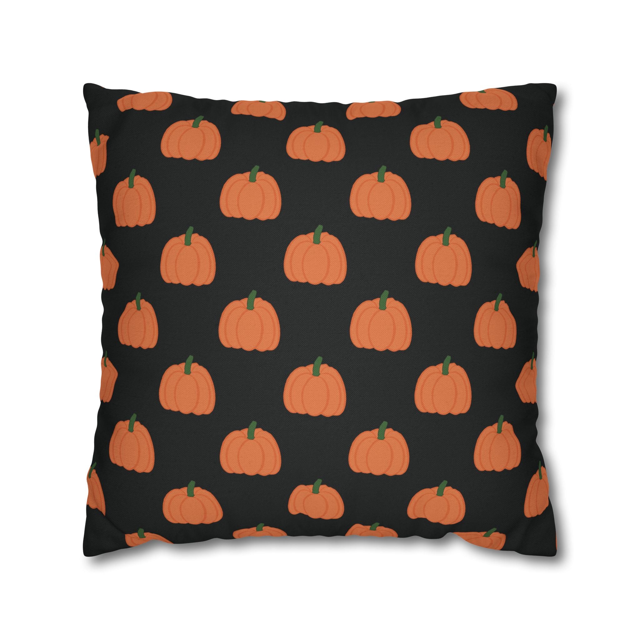 Black Halloween Pumpkin Pattern THROW PILLOW COVER — Halloween Fall Decorative Square Pillow Cover