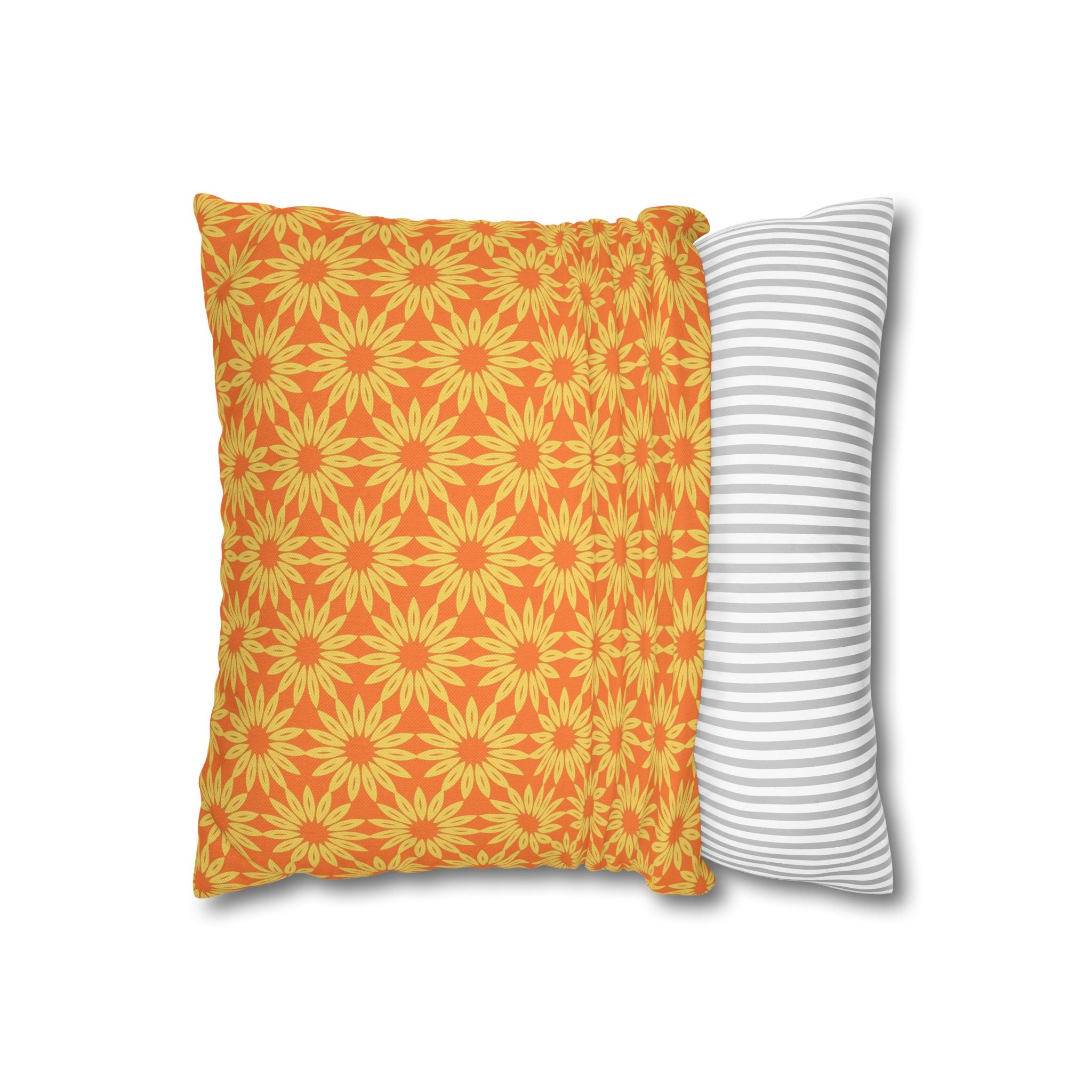 Sunburst Daisy Pattern THROW PILLOW COVER — Orange Floral Decorative Throw Pillow Cover