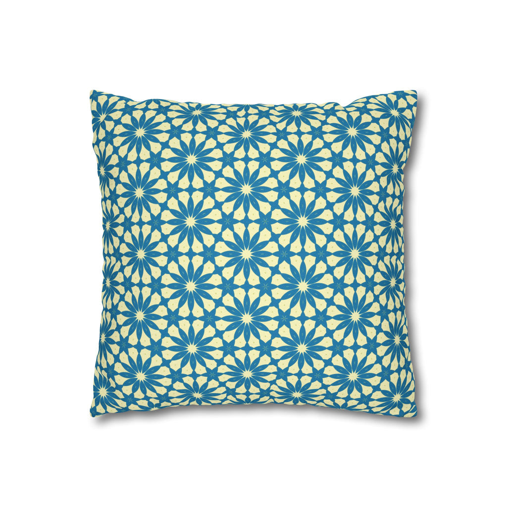 Geometric Teal Daisy THROW PILLOW COVER — Blue Daisy Pattern Square Throw Pillow Cover