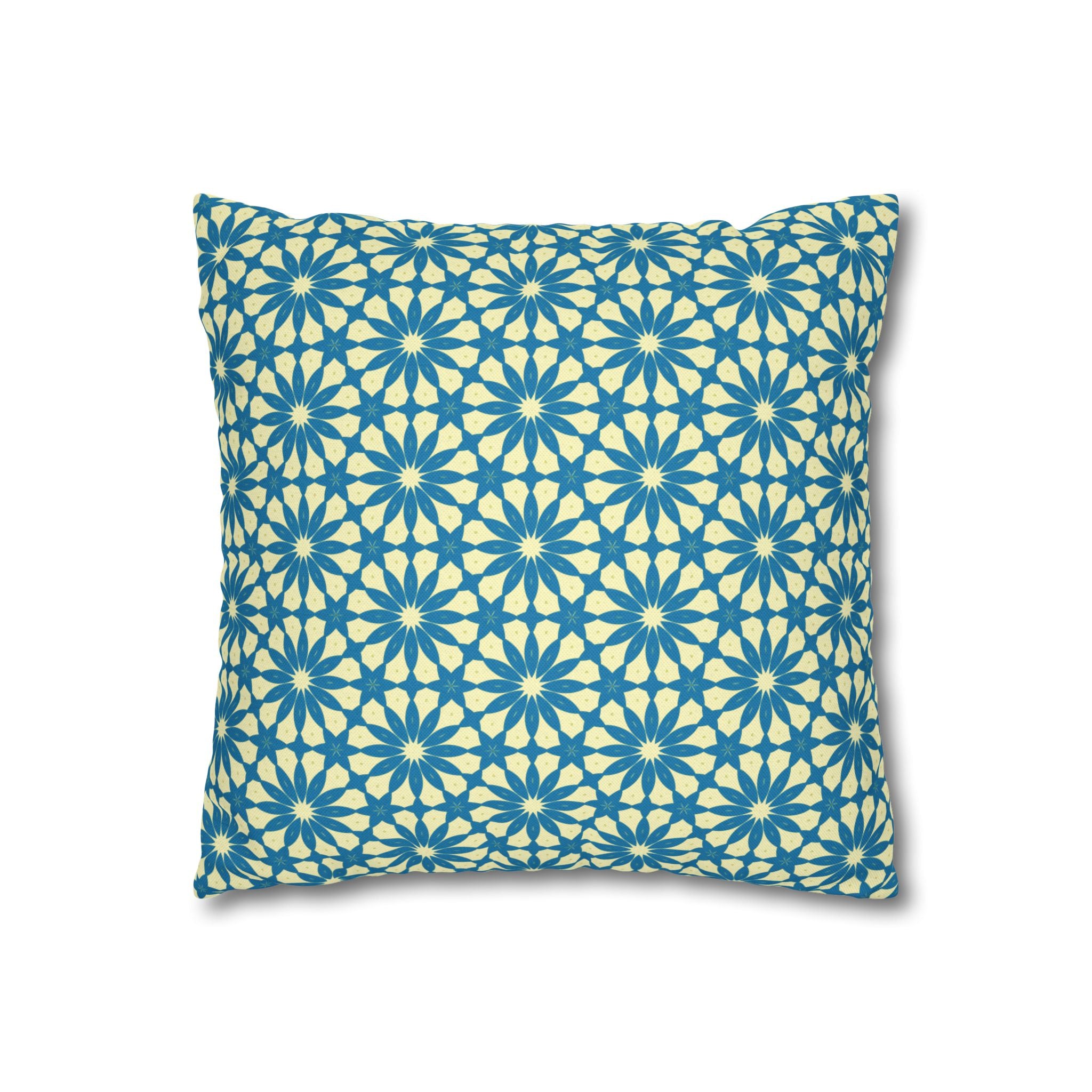 Geometric Teal Daisy THROW PILLOW COVER — Blue Daisy Pattern Square Throw Pillow Cover