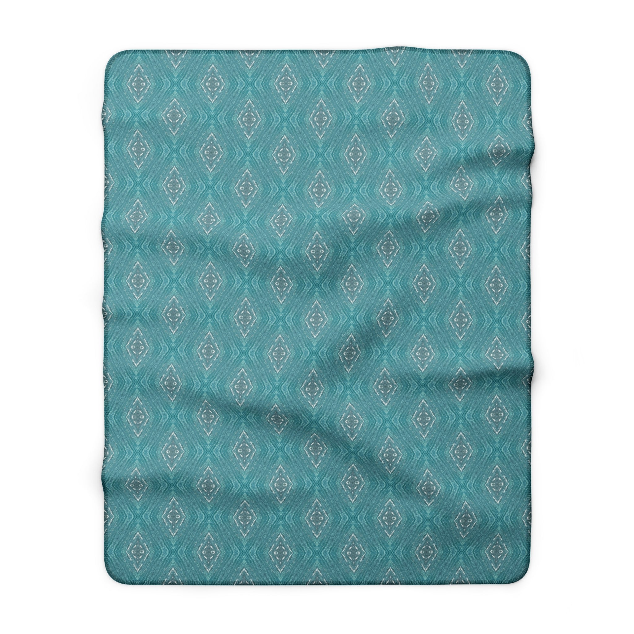 Teal Aztec Sherpa Blanket — Cozy Boho Fleece Throw