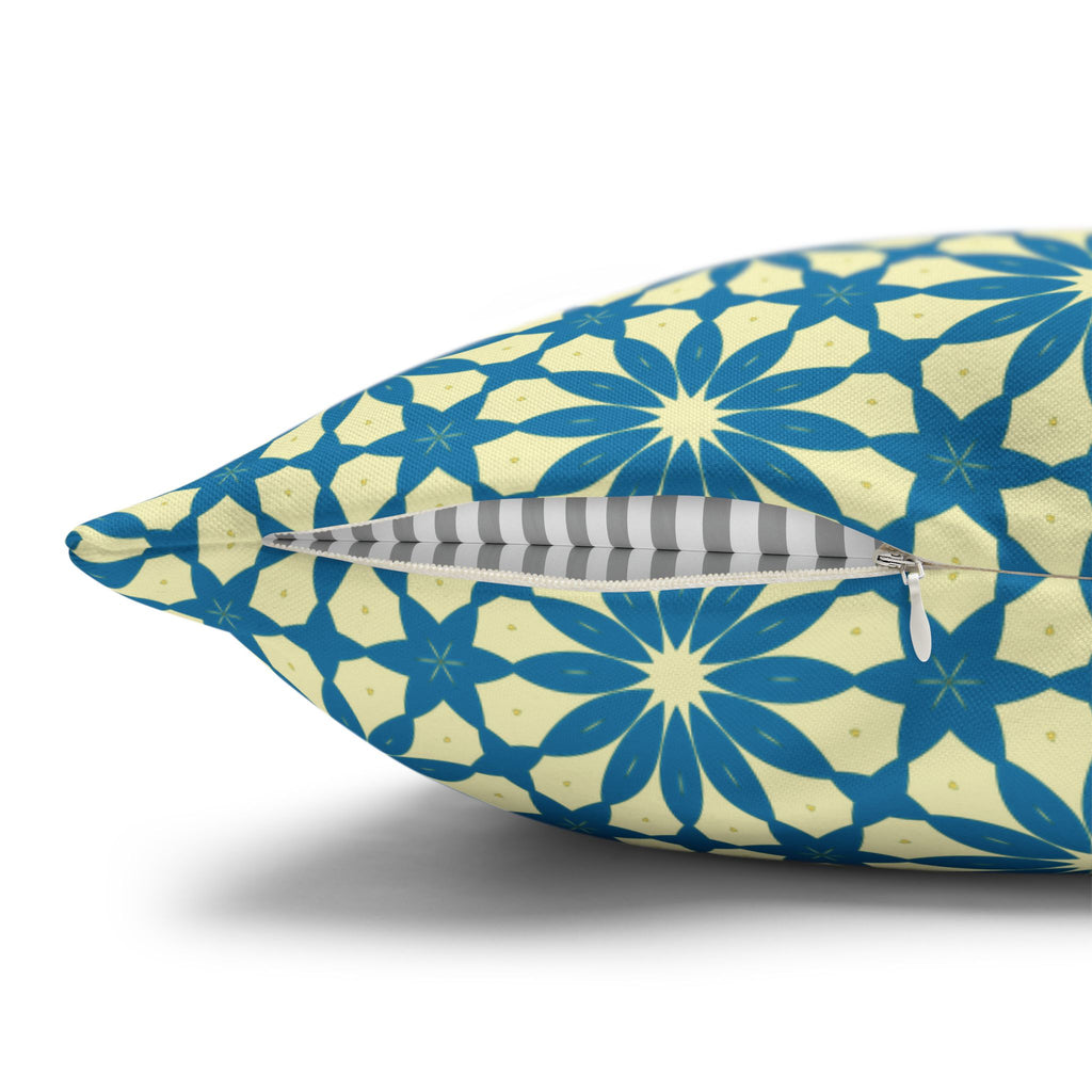 Geometric Teal Daisy THROW PILLOW COVER — Blue Daisy Pattern Square Throw Pillow Cover